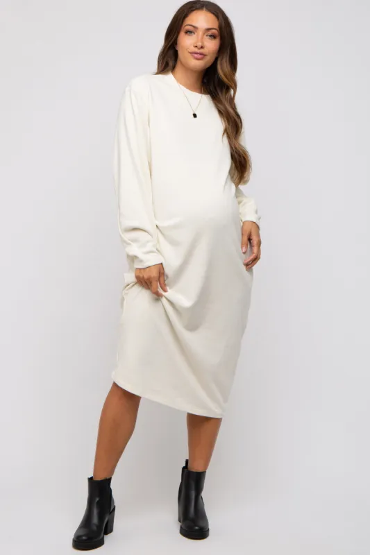 Cream Oversized Maternity Sweatshirt Midi Dress sold by Pinkblush