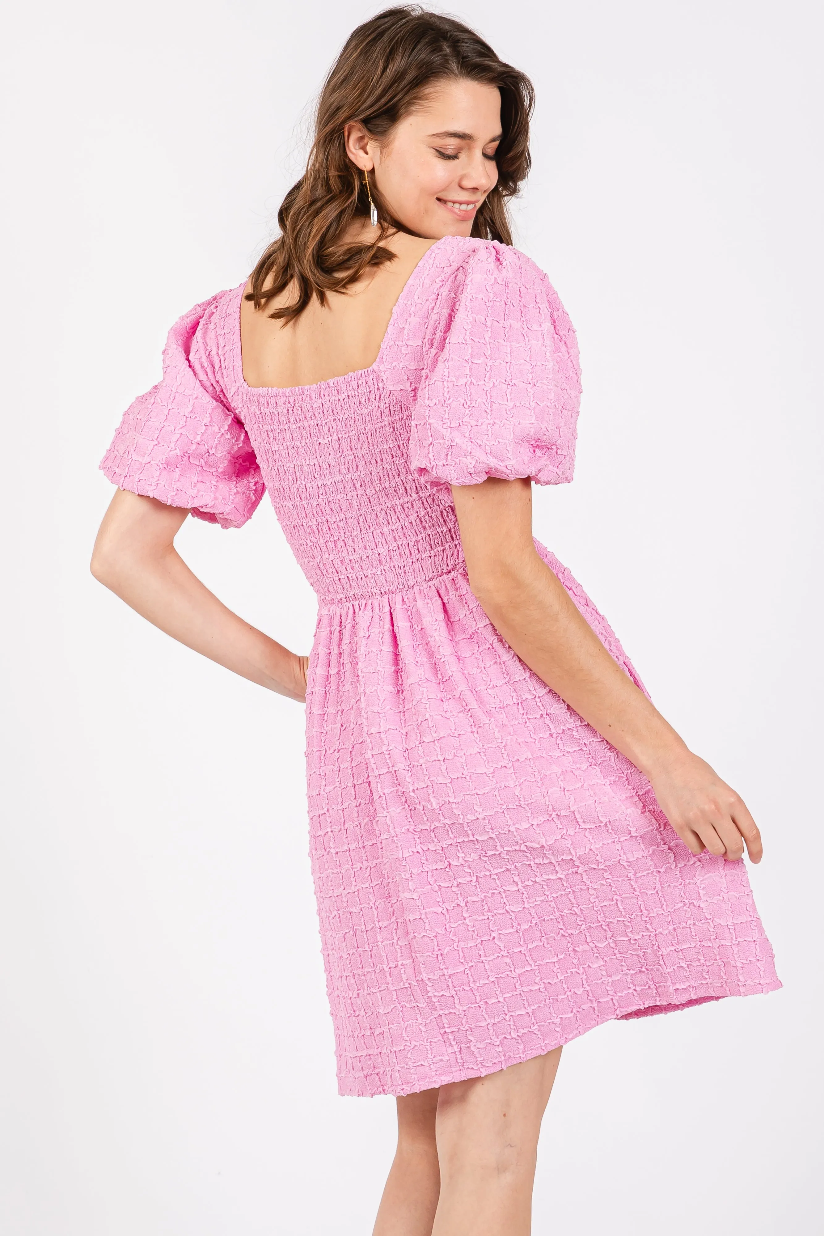 Pink Textured Bubble Sleeve Mini Dress sold by Pinkblush product image thumbnail 4