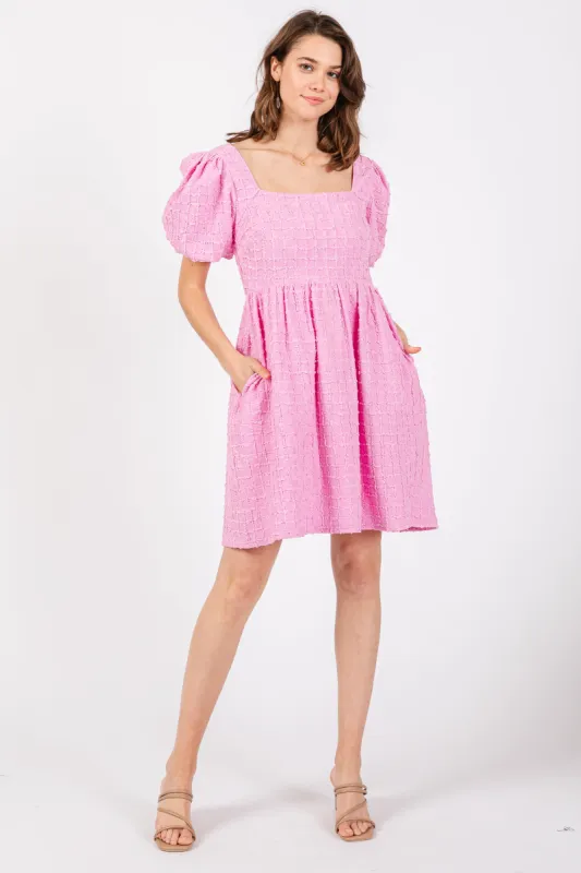 Pink Textured Bubble Sleeve Mini Dress sold by Pinkblush