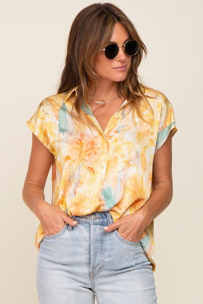 Yellow Watercolor Floral Satin Maternity Top sold by Pinkblush product image thumbnail 5