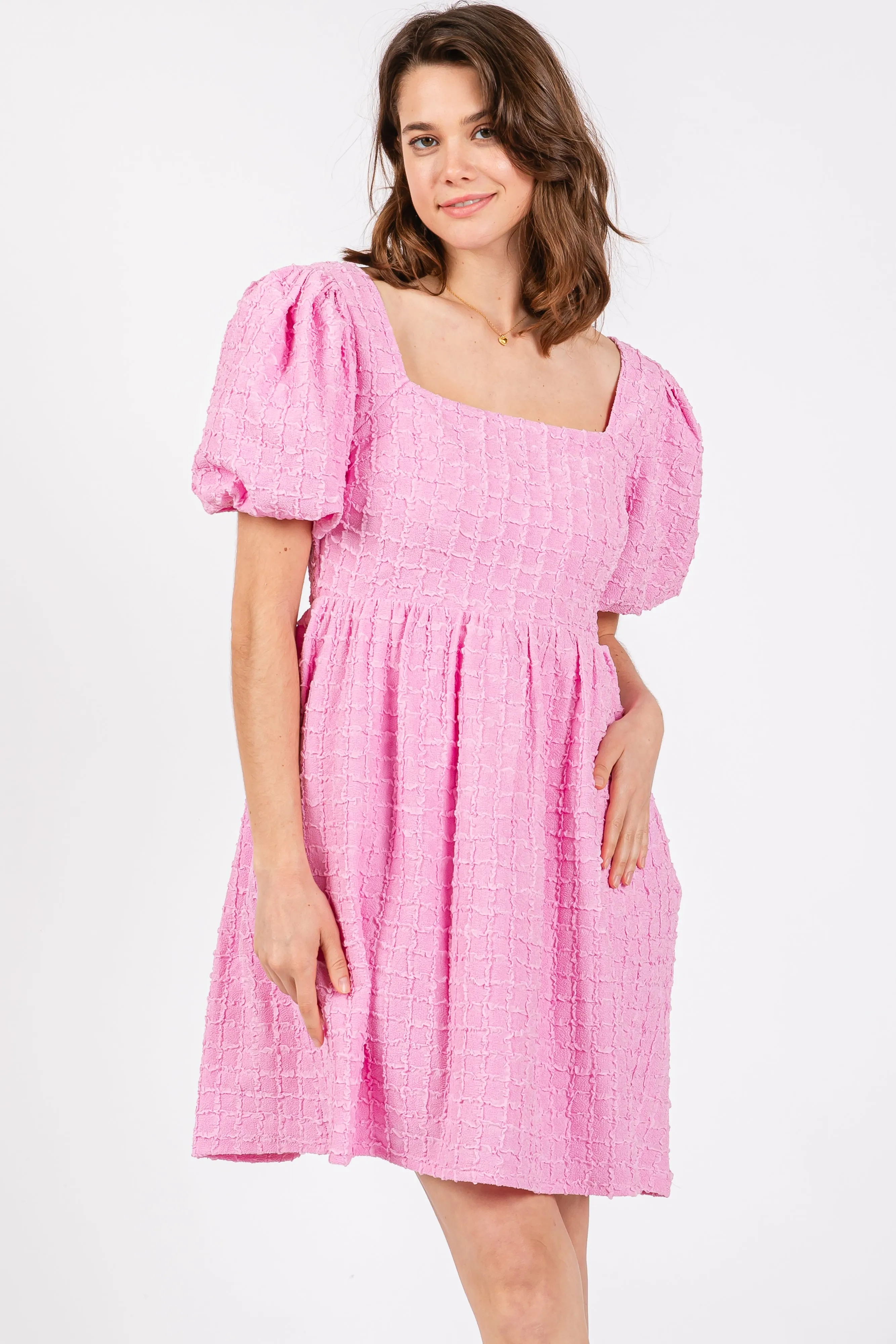 Pink Textured Bubble Sleeve Mini Dress sold by Pinkblush product image thumbnail 2