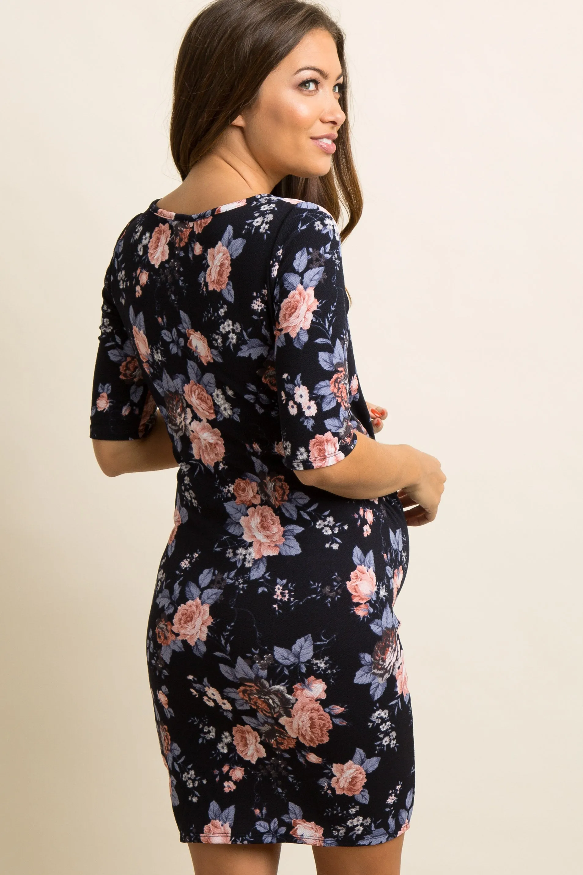 PinkBlush Navy Floral Fitted Maternity Dress sold by Pinkblush product image thumbnail 4