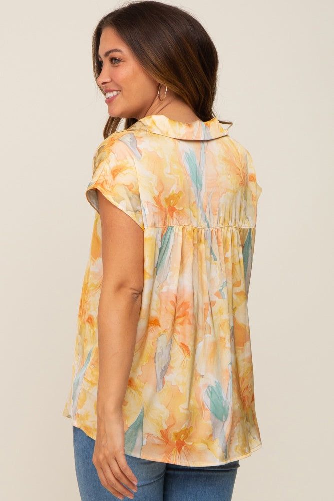 Yellow Watercolor Floral Satin Maternity Top sold by Pinkblush product image thumbnail 3