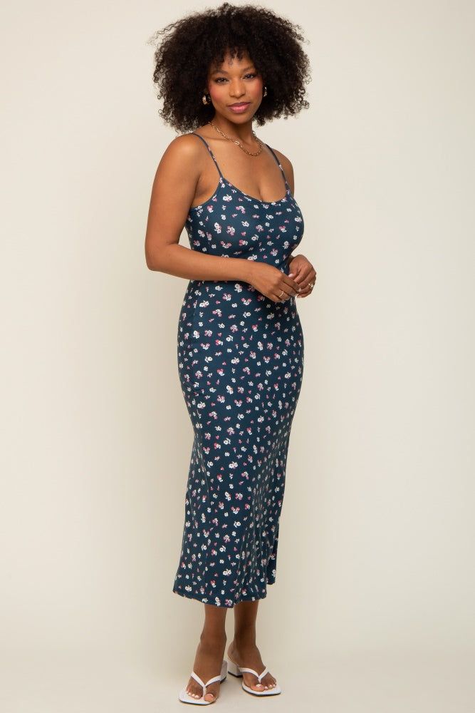 Navy Floral Sleeveless Midi Dress sold by Pinkblush product image thumbnail 5