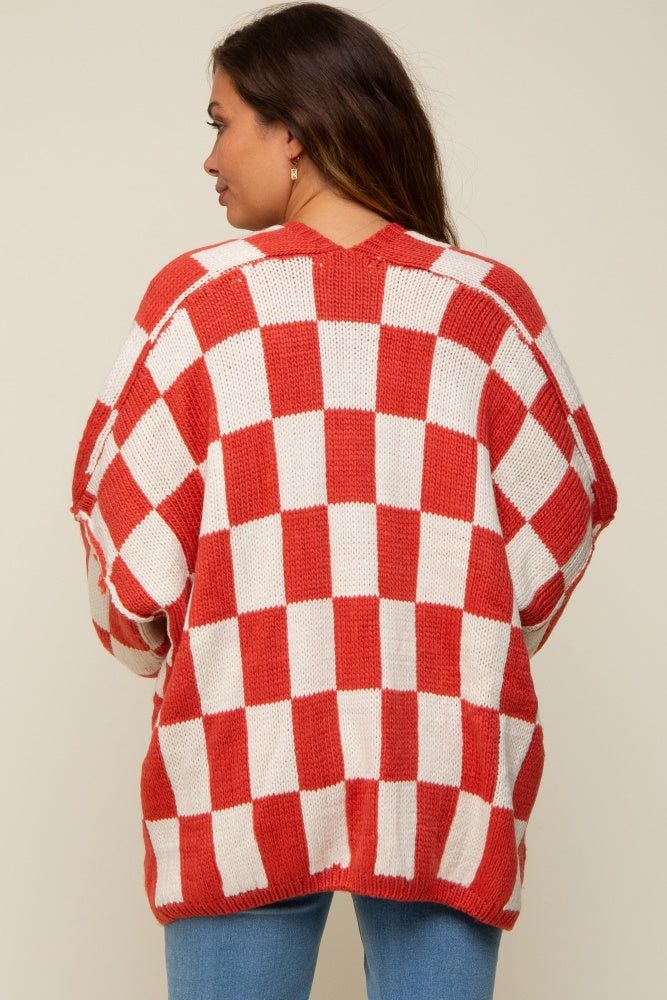 Rust Checkered Print Oversized Maternity Cardigan sold by Pinkblush product image thumbnail 3