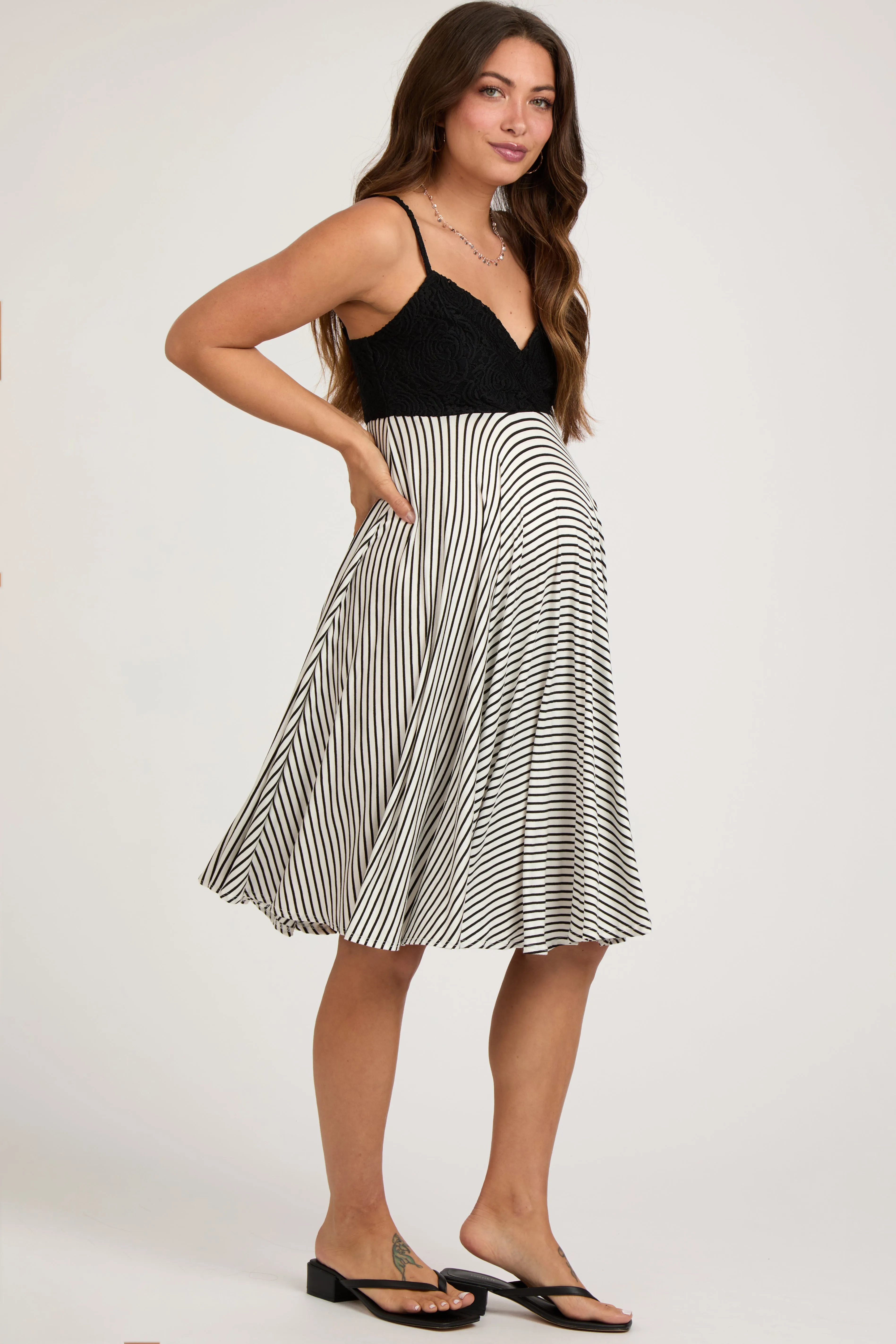 Black Striped Lace V-Neck Maternity Dress sold by Pinkblush product image thumbnail 3
