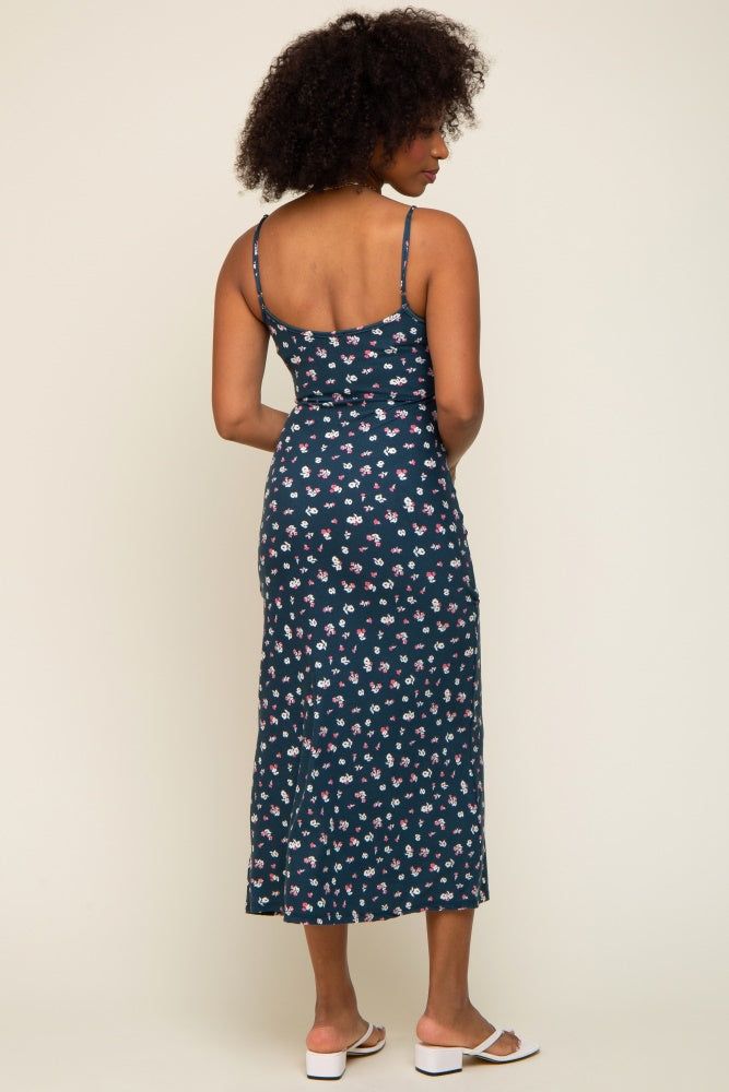 Navy Floral Sleeveless Midi Dress sold by Pinkblush product image thumbnail 3