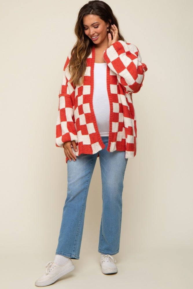 Rust Checkered Print Oversized Maternity Cardigan sold by Pinkblush product image thumbnail 4