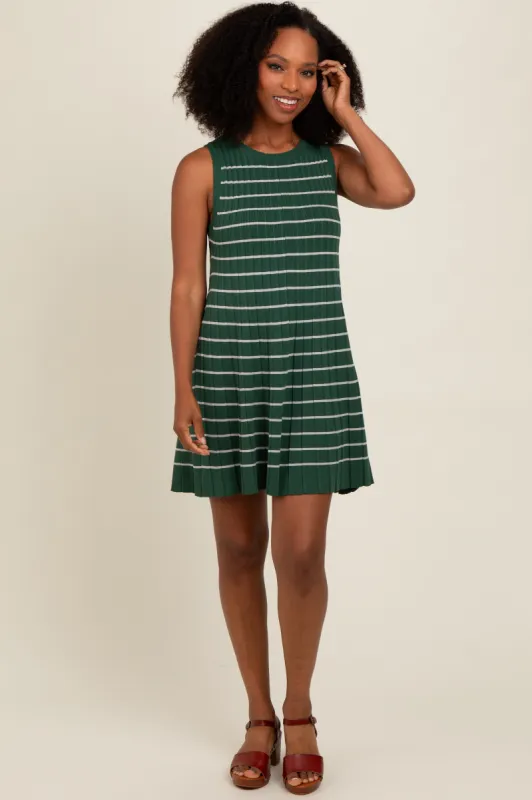 Forest Green Striped Knit Pleated A-Line Mini Dress sold by Pinkblush