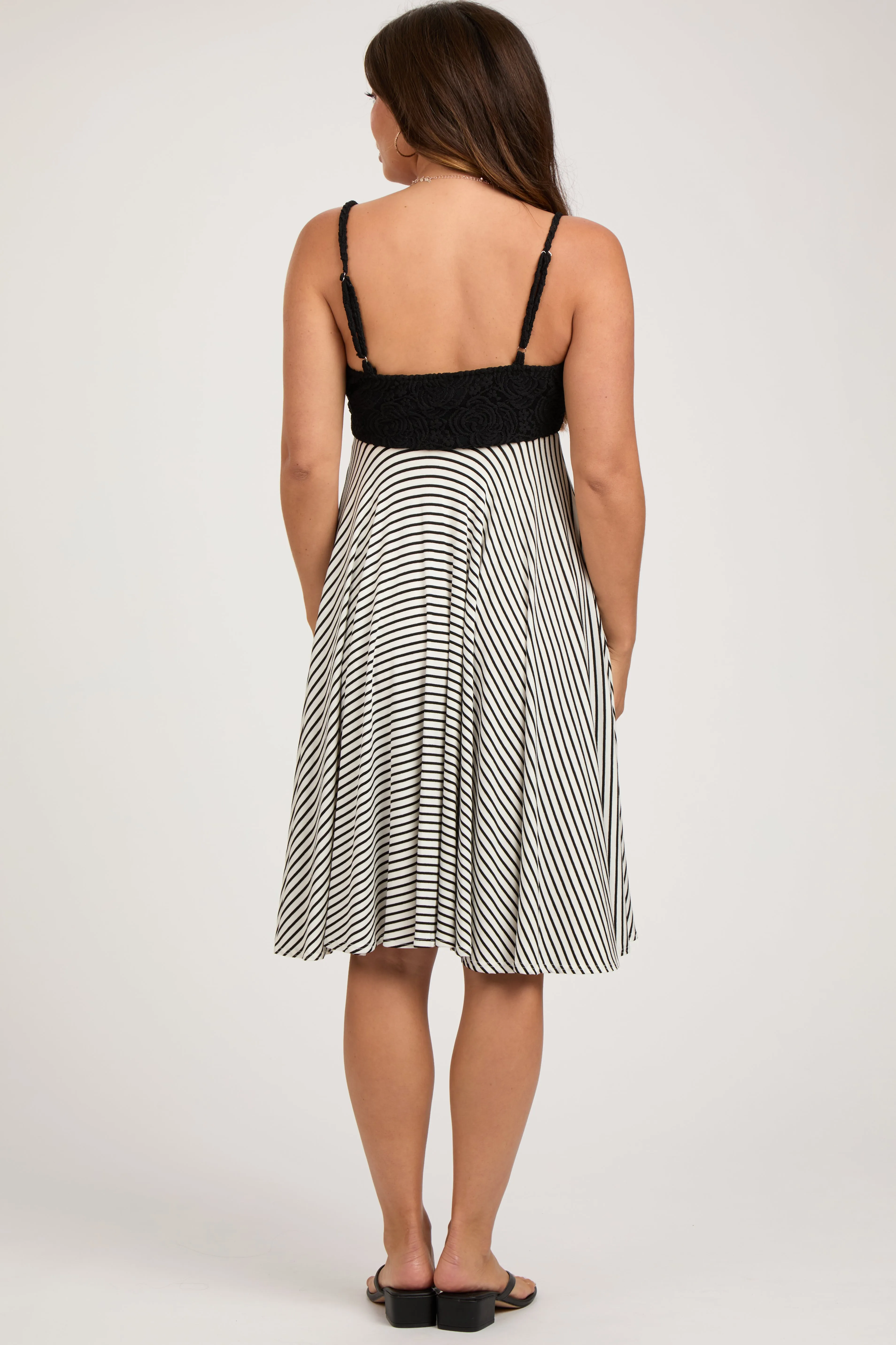 Black Striped Lace V-Neck Maternity Dress sold by Pinkblush product image thumbnail 4