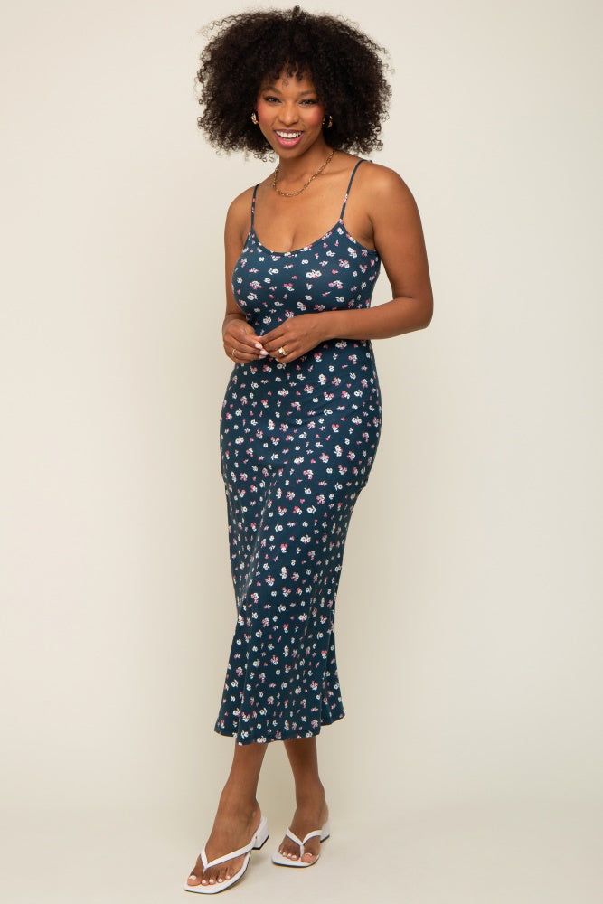 Navy Floral Sleeveless Midi Dress sold by Pinkblush product image thumbnail 4