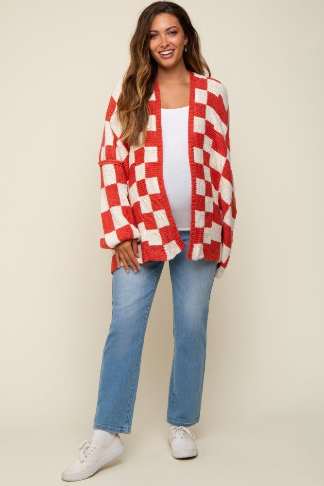 Rust Checkered Print Oversized Maternity Cardigan sold by Pinkblush product image thumbnail 5