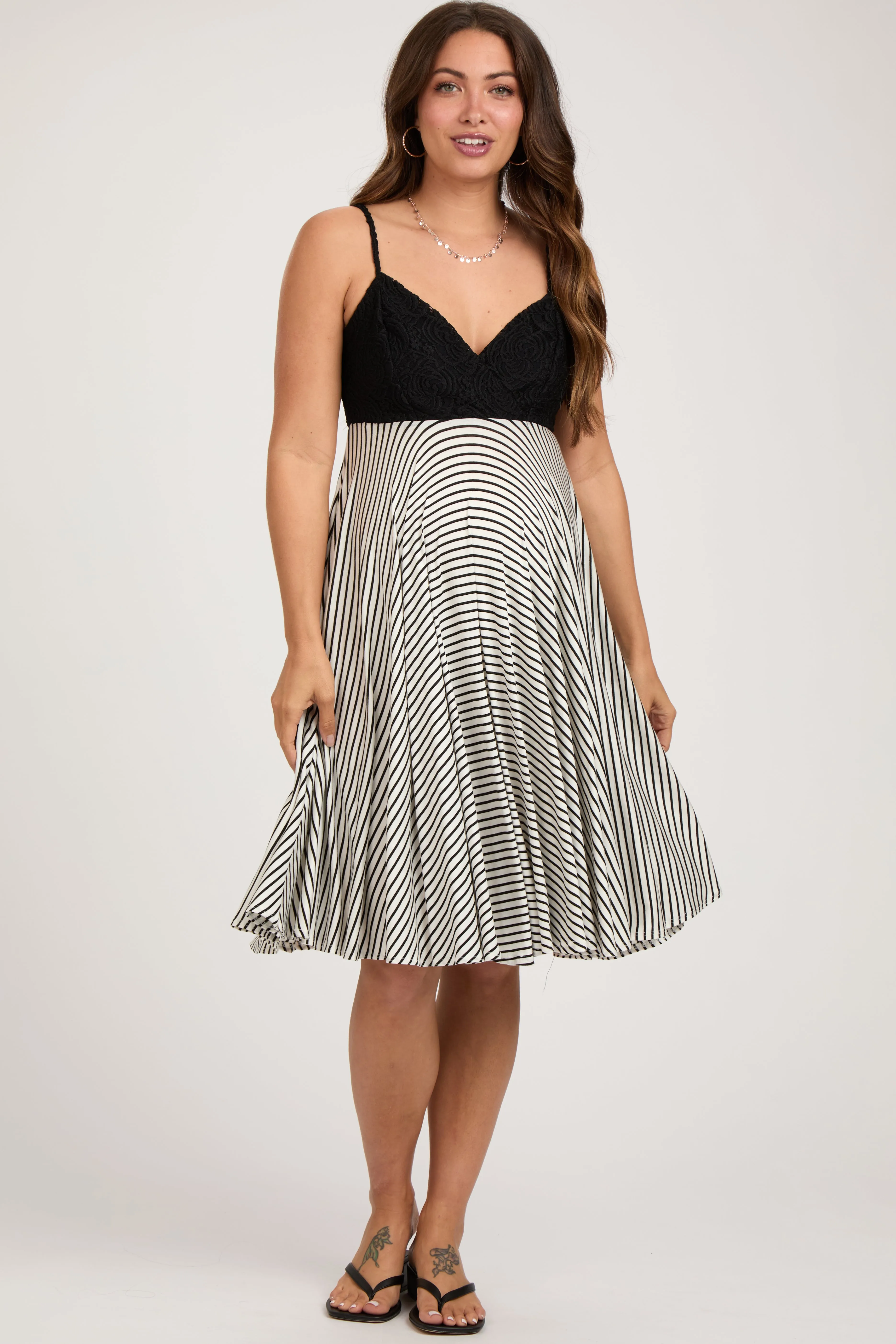 Black Striped Lace V-Neck Maternity Dress sold by Pinkblush product image thumbnail 5