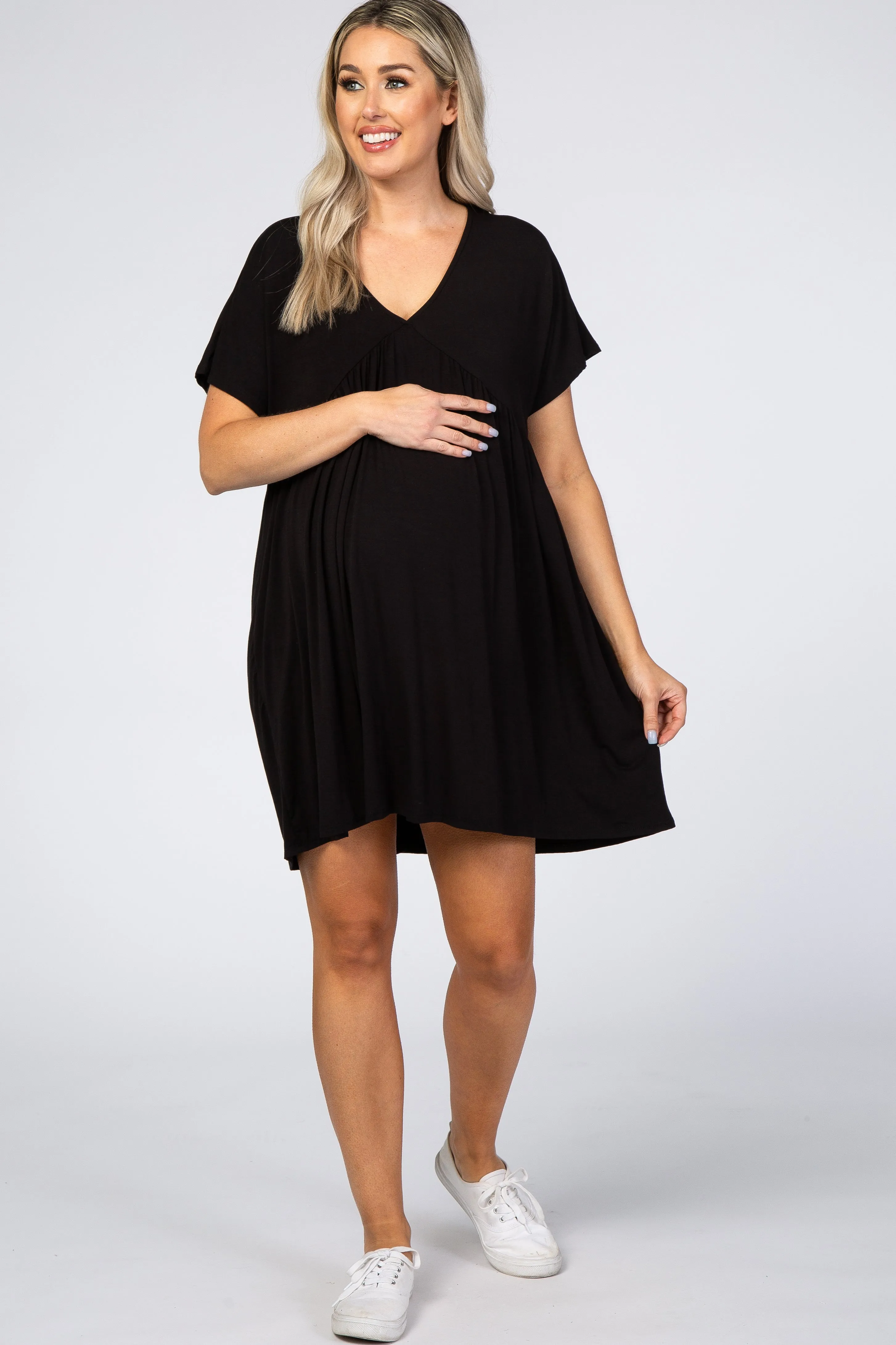 Black V-Neck Dolman Maternity Dress sold by Pinkblush product image thumbnail 4