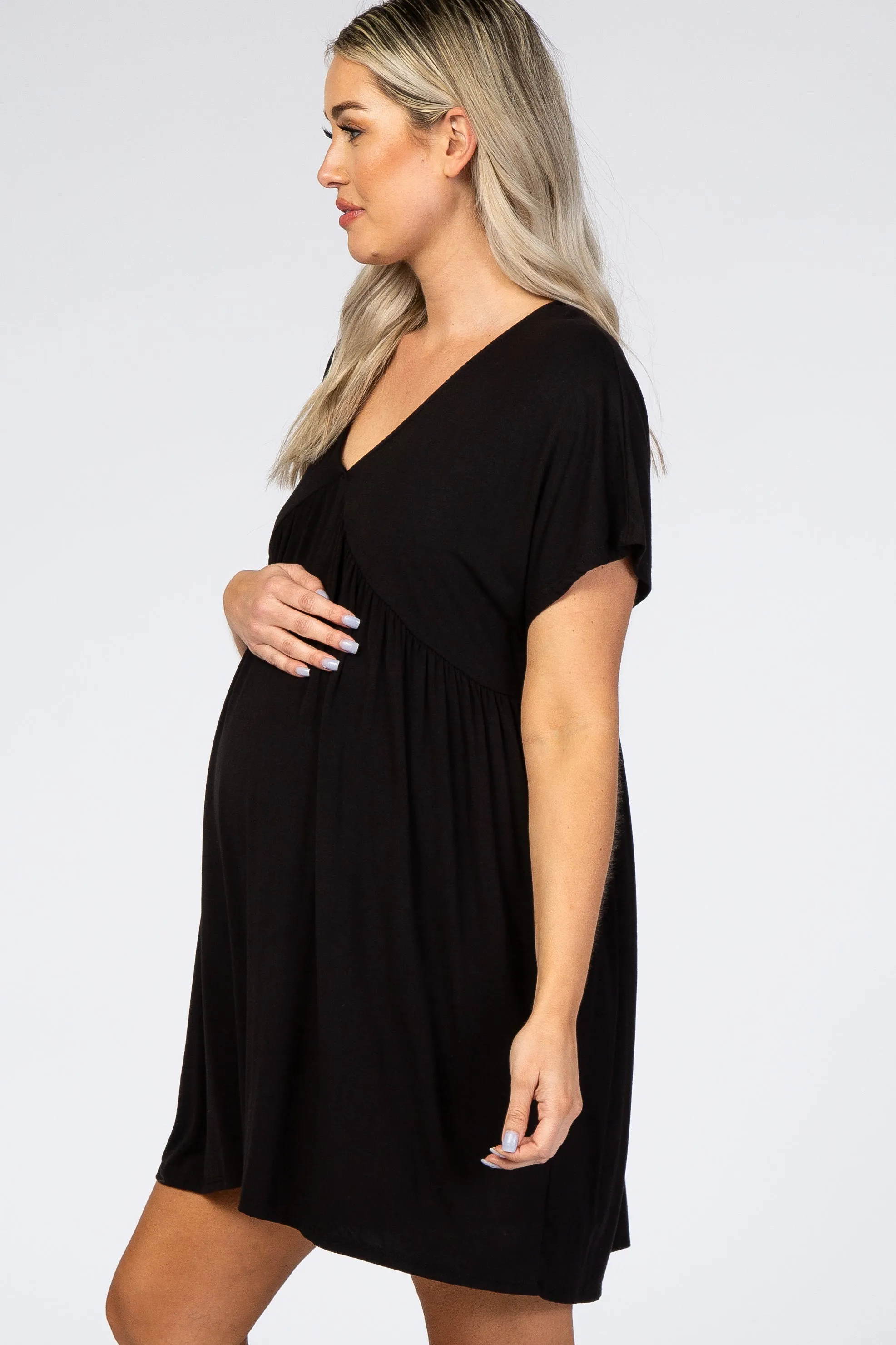 Black V-Neck Dolman Maternity Dress sold by Pinkblush product image thumbnail 2