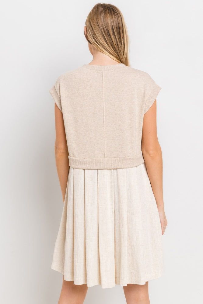 Oatmeal Contrast Pleated Mini Dress sold by Pinkblush product image thumbnail 3