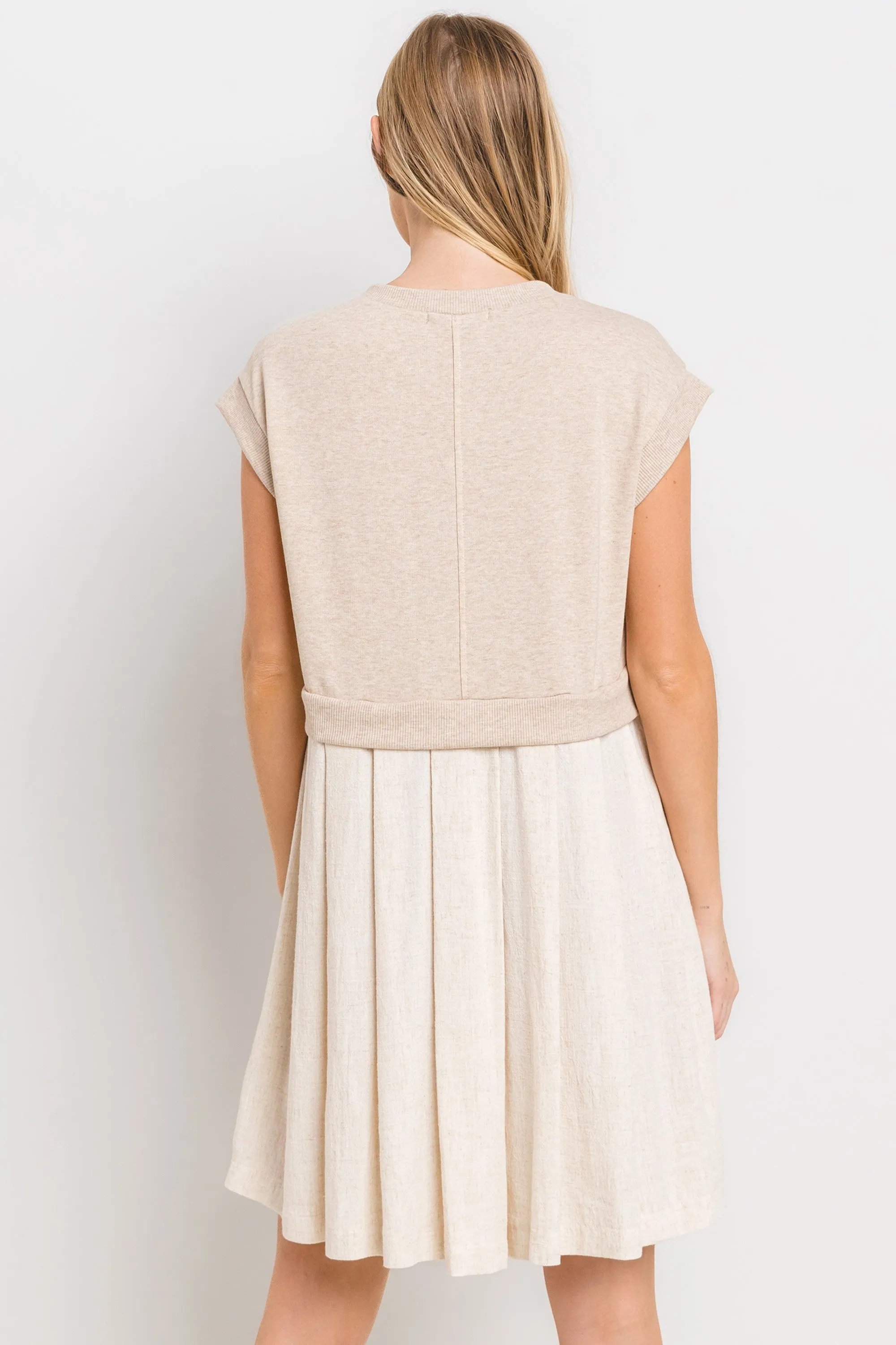 Oatmeal Contrast Pleated Mini Dress sold by Pinkblush product image thumbnail 3