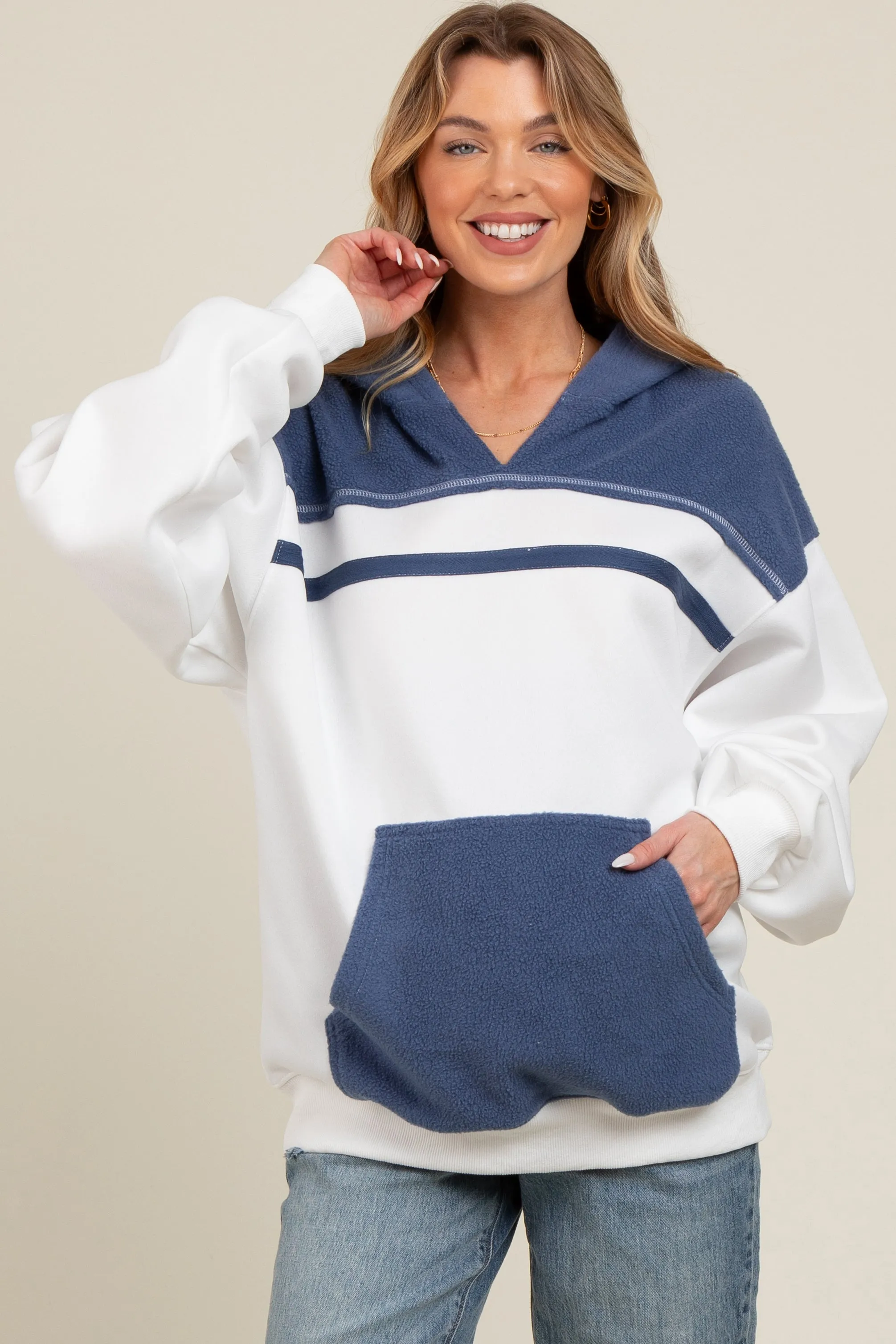 White Colorblock Front Pocket Maternity Hoodie sold by Pinkblush product image thumbnail 3