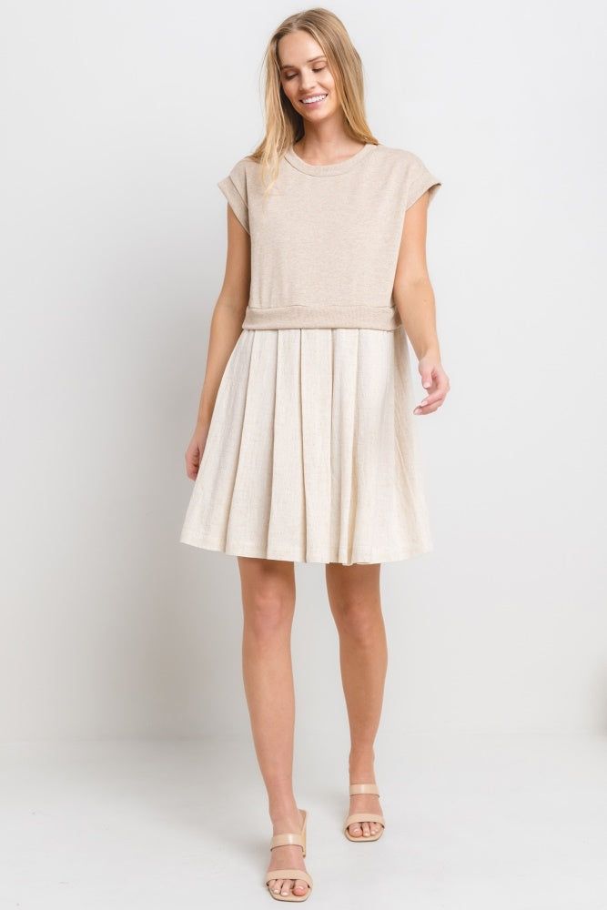 Oatmeal Contrast Pleated Mini Dress sold by Pinkblush product image thumbnail 4