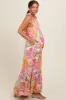Pink Floral Shoulder Tie Empire Maternity Maxi Dress sold by Pinkblush