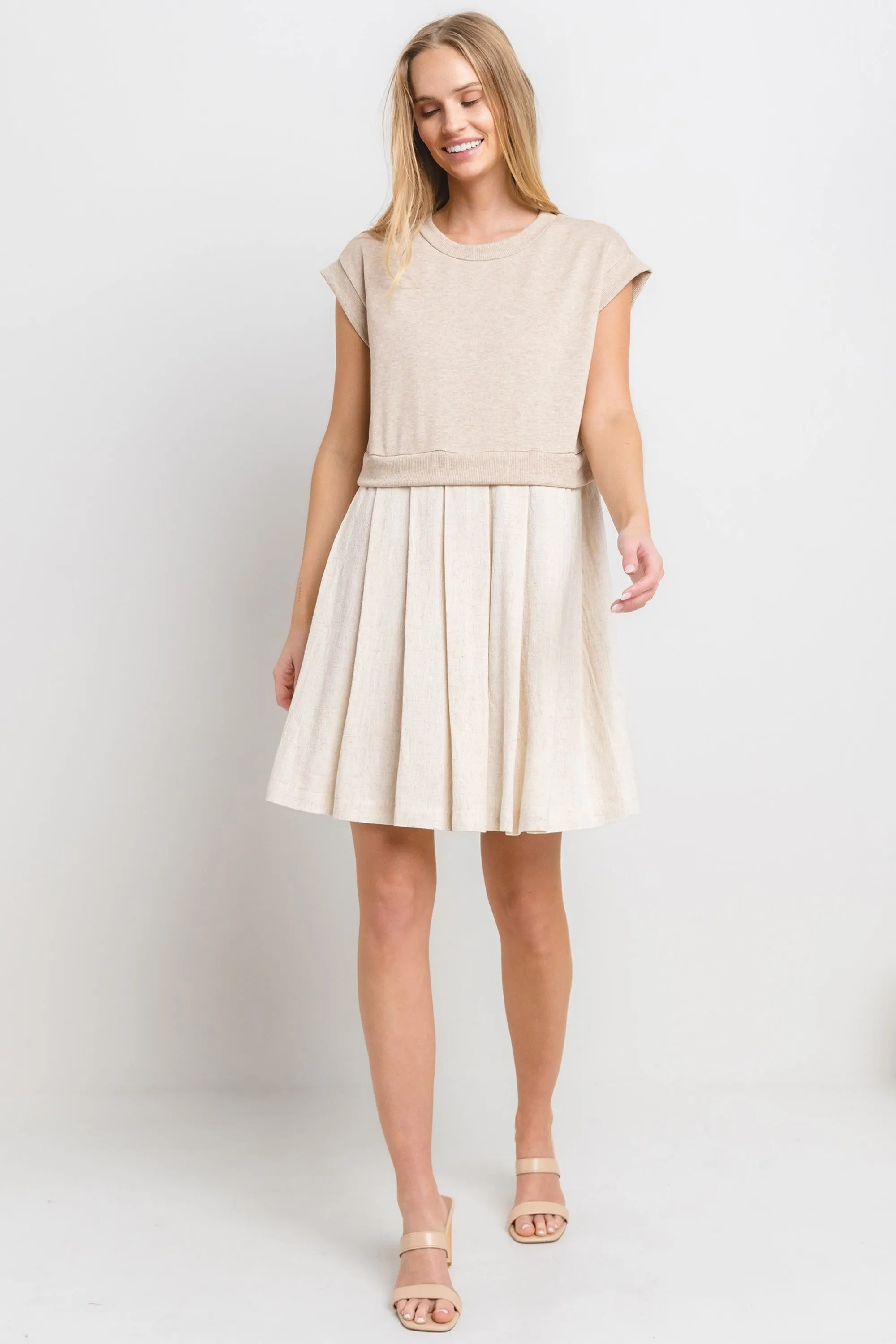 Oatmeal Contrast Pleated Mini Dress sold by Pinkblush product image thumbnail 4