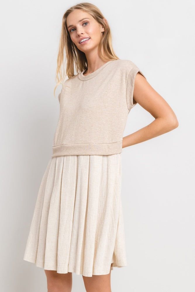Oatmeal Contrast Pleated Mini Dress sold by Pinkblush product image thumbnail 2