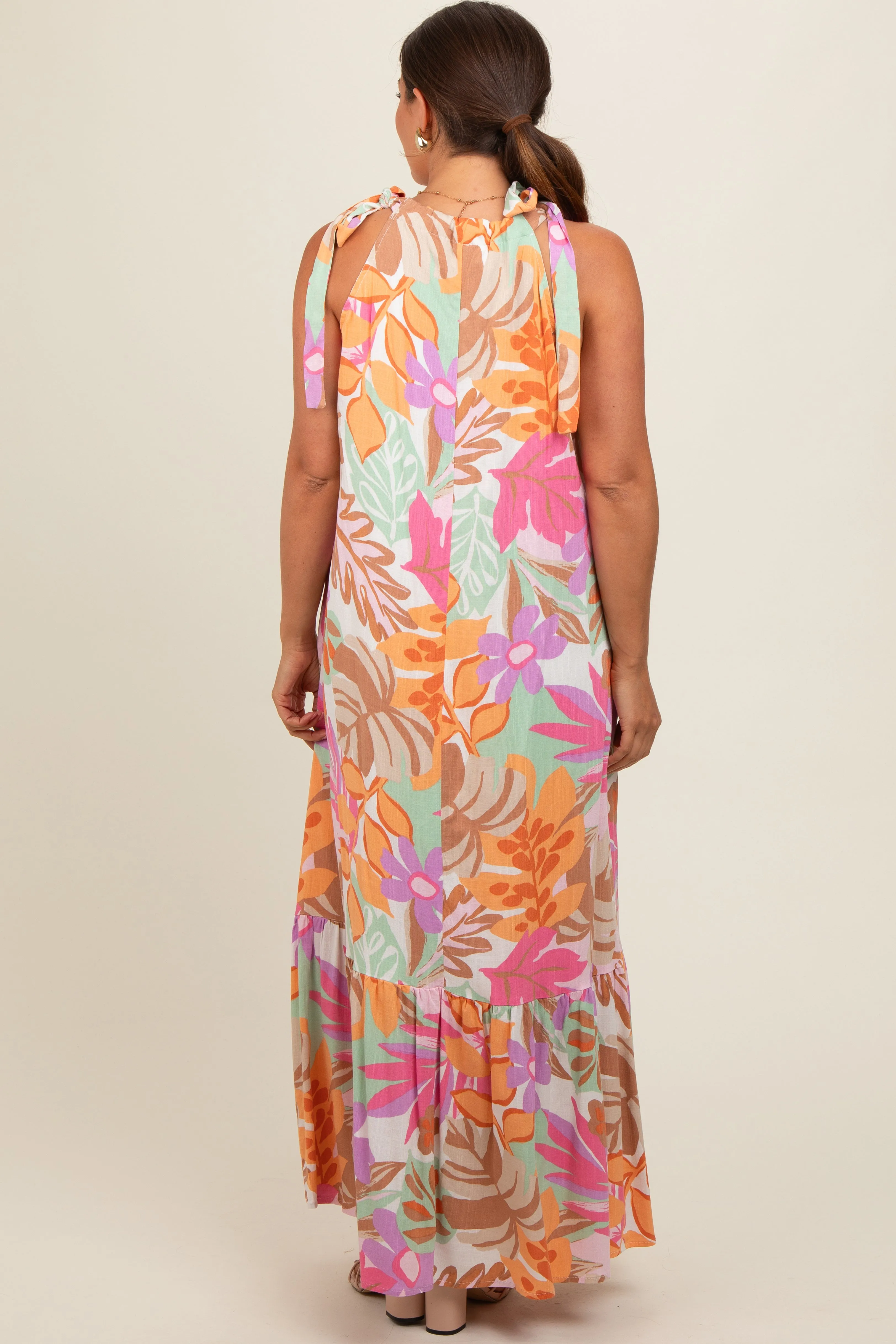Pink Floral Shoulder Tie Empire Maternity Maxi Dress sold by Pinkblush product image thumbnail 3