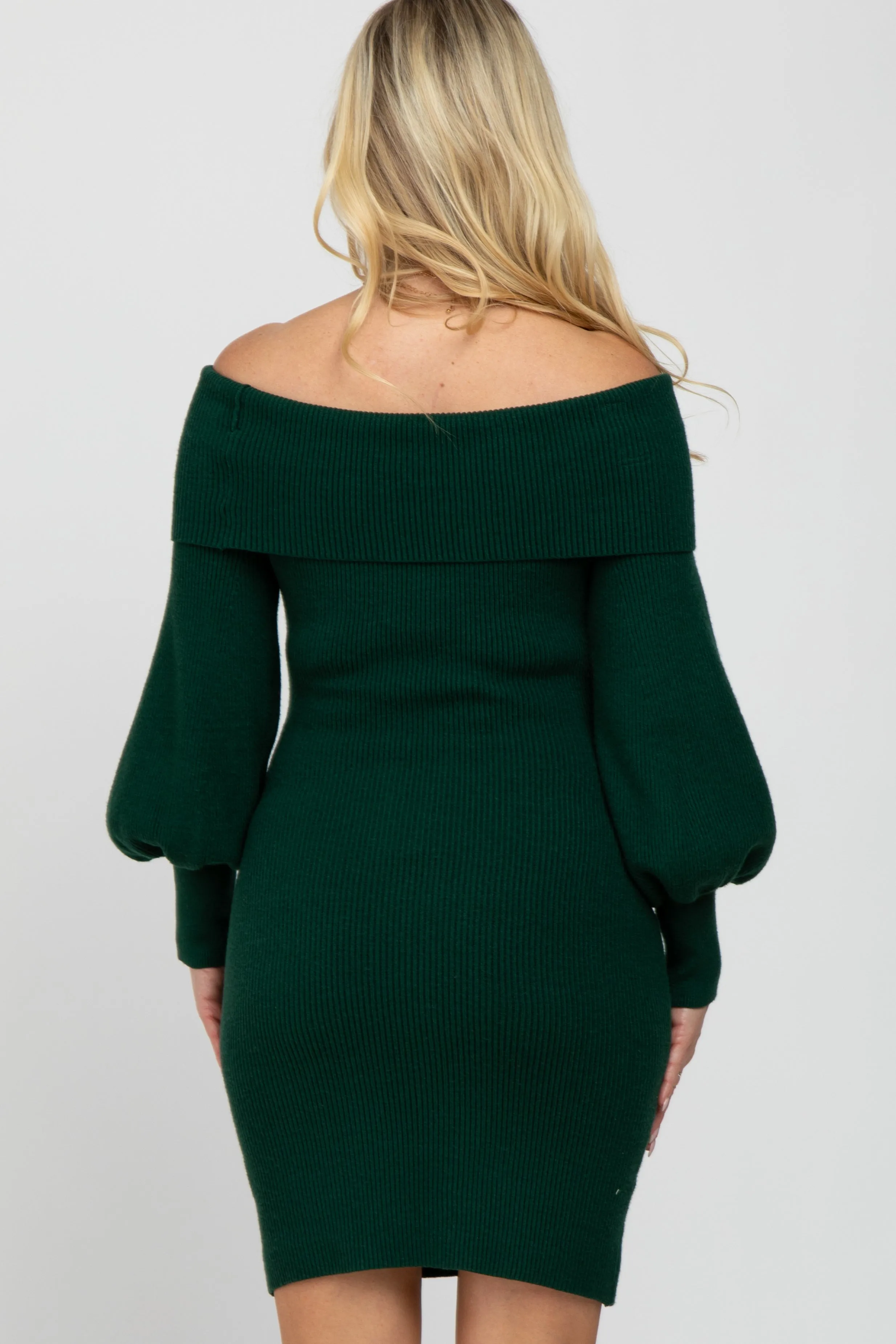 Forest Green Off Shoulder Bubble Sleeve Maternity Sweater Dress sold by Pinkblush product image thumbnail 4