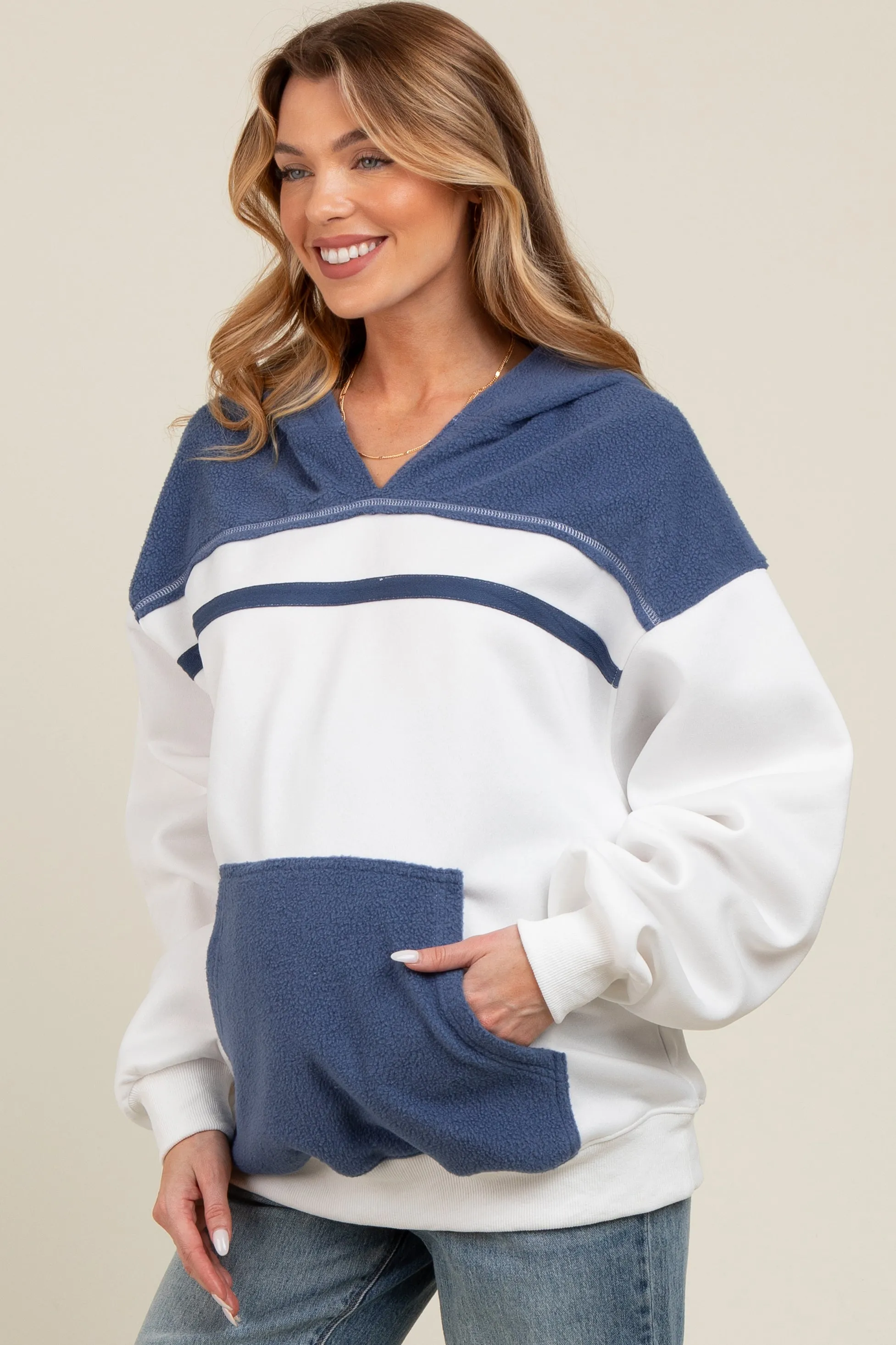 White Colorblock Front Pocket Maternity Hoodie sold by Pinkblush product image thumbnail 2
