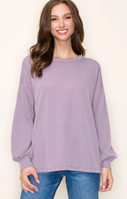 Lavender Ribbed Long Sleeve Top sold by Pinkblush