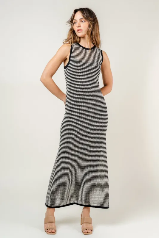 Black Natural Sleeveless Round Neck Crochet Lined Maxi Dress sold by Pinkblush