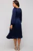 Navy Satin Smocked and Pleated Maternity Midi Dress sold by Pinkblush