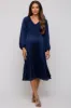 Navy Satin Smocked and Pleated Maternity Midi Dress sold by Pinkblush