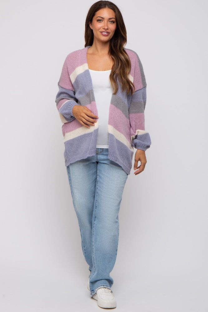 Multi-Color Striped Open Knit Maternity Cardigan sold by Pinkblush product image thumbnail 5