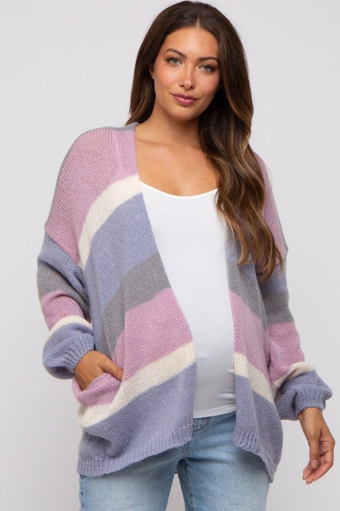 Multi-Color Striped Open Knit Maternity Cardigan sold by Pinkblush product image thumbnail 2