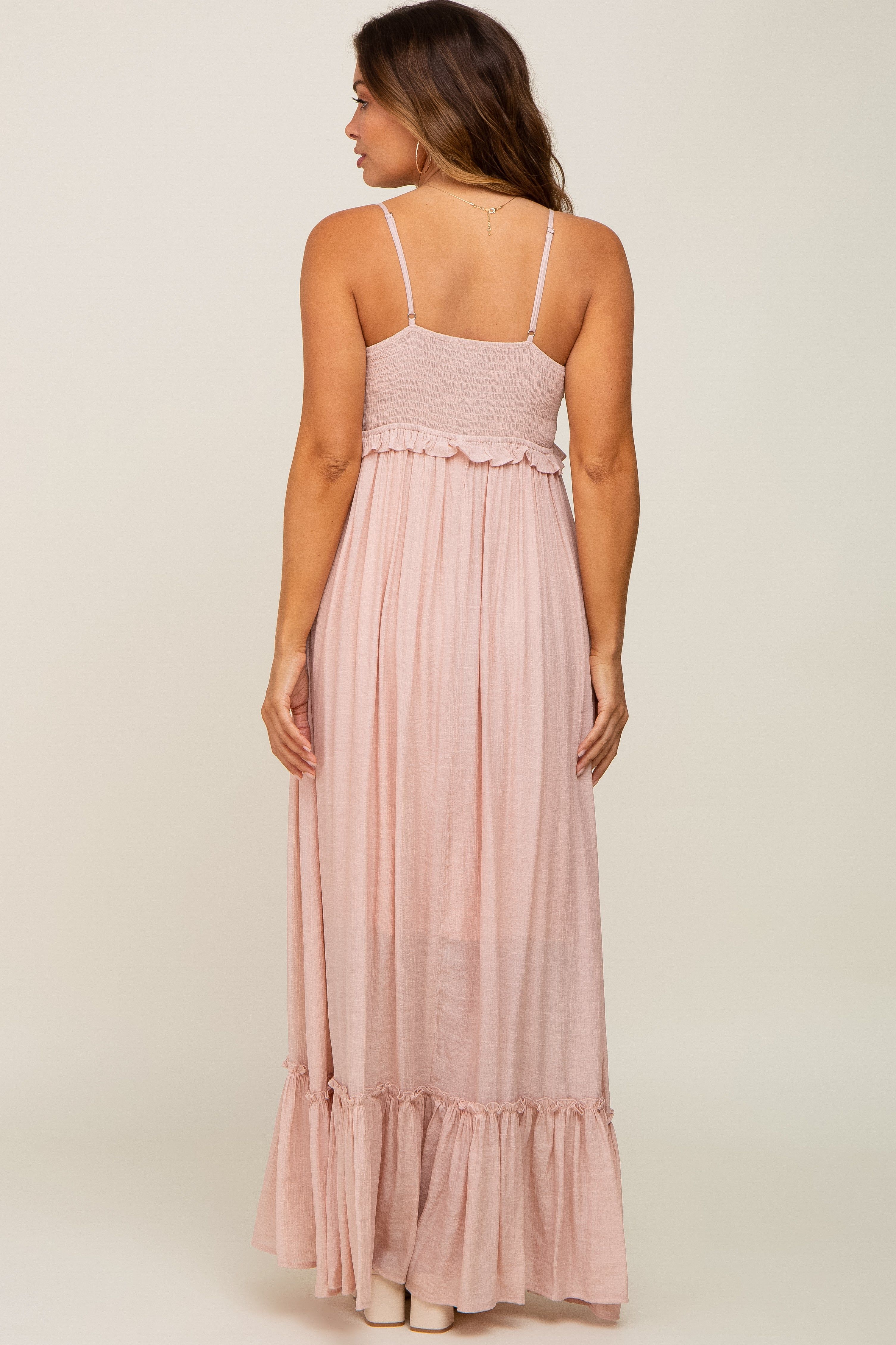 Light Pink Sleeveless Ruffle V-Neck Maternity Maxi Dress sold by Pinkblush product image thumbnail 3