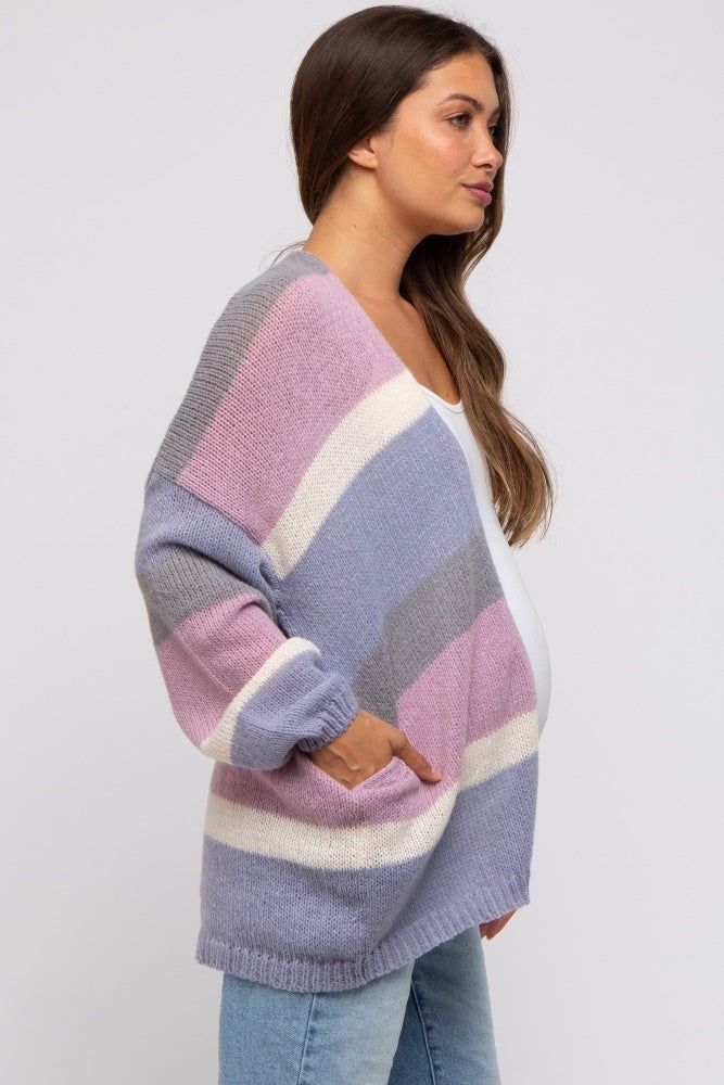 Multi-Color Striped Open Knit Maternity Cardigan sold by Pinkblush product image thumbnail 3
