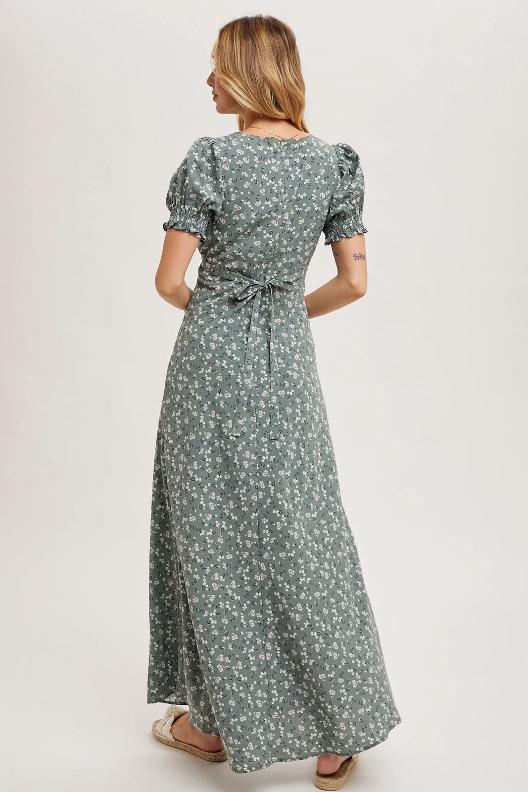 Sage Floral Print V-Neck Maxi Dress sold by Pinkblush product image thumbnail 4