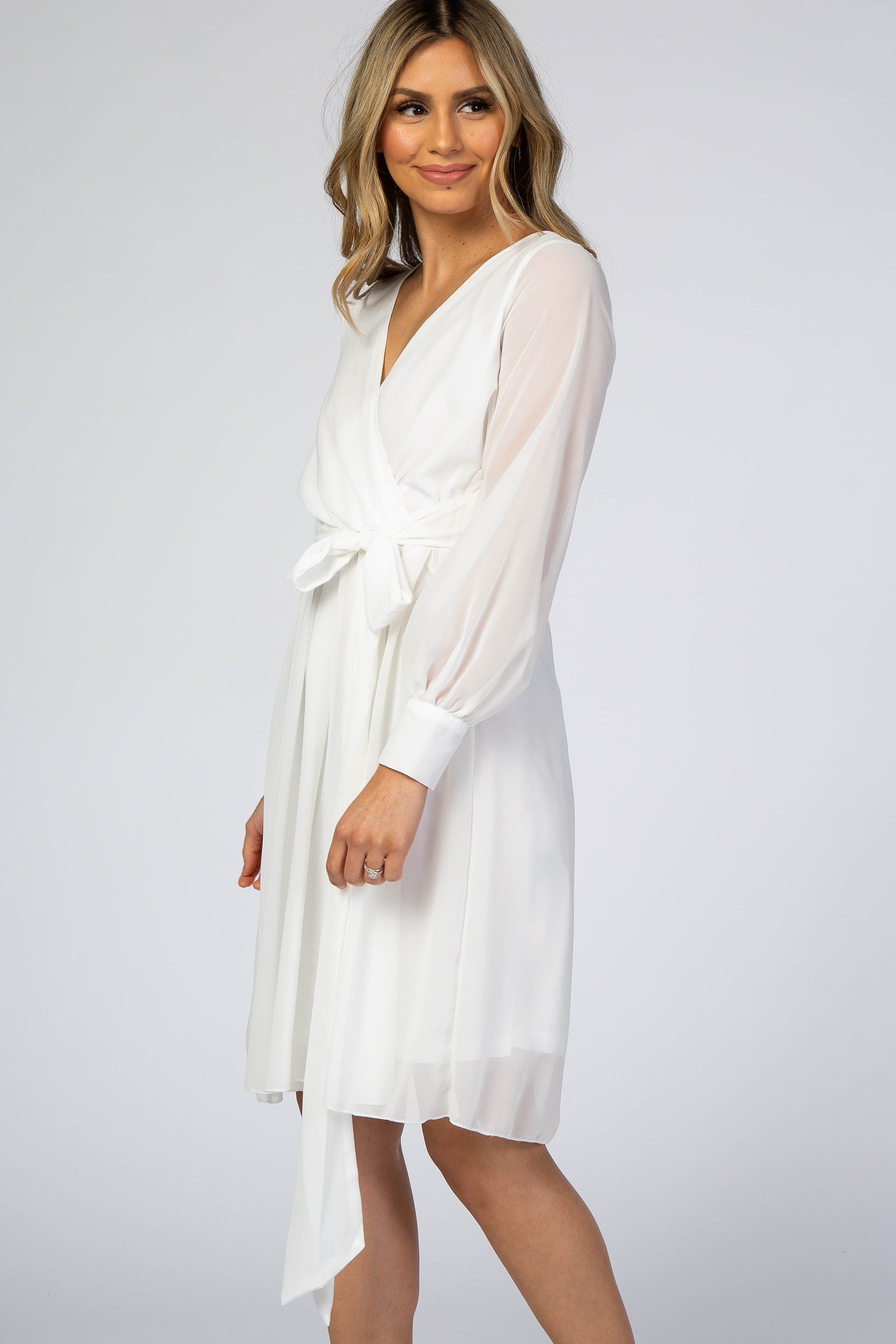White Chiffon Wrap Dress sold by Pinkblush product image thumbnail 2