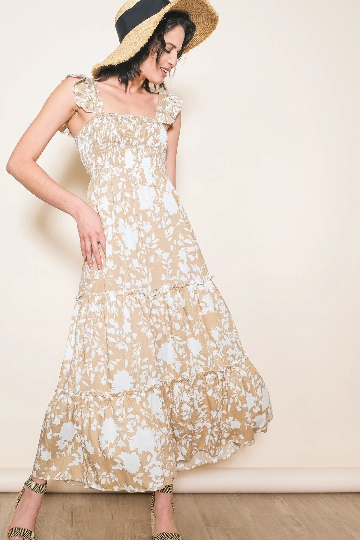 Beige Ruffle Sleeve Tiered Maxi Dress sold by Pinkblush product image thumbnail 5