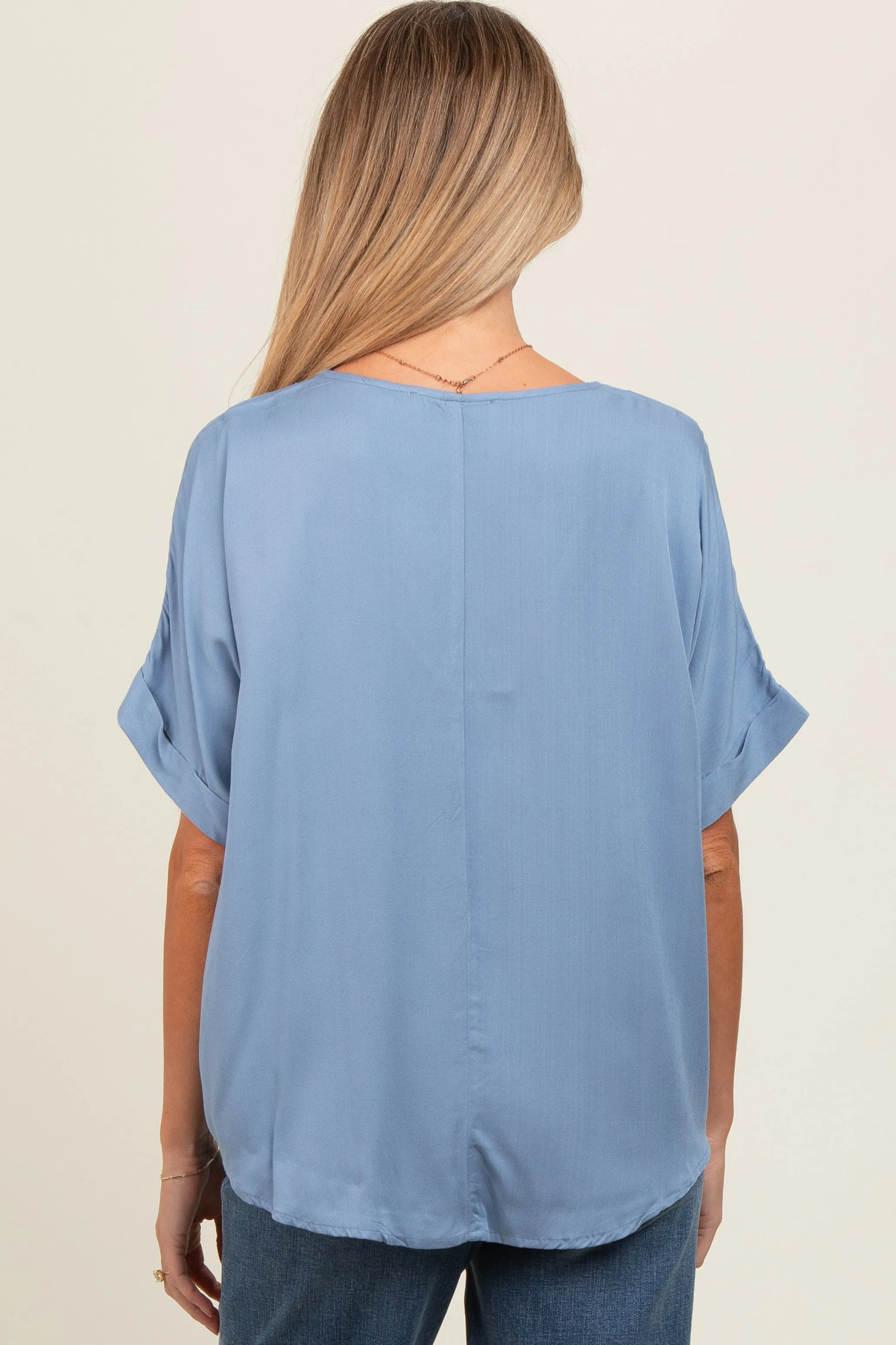 Blue V-Neck Pin-Tuck Detail Maternity Top sold by Pinkblush product image thumbnail 4