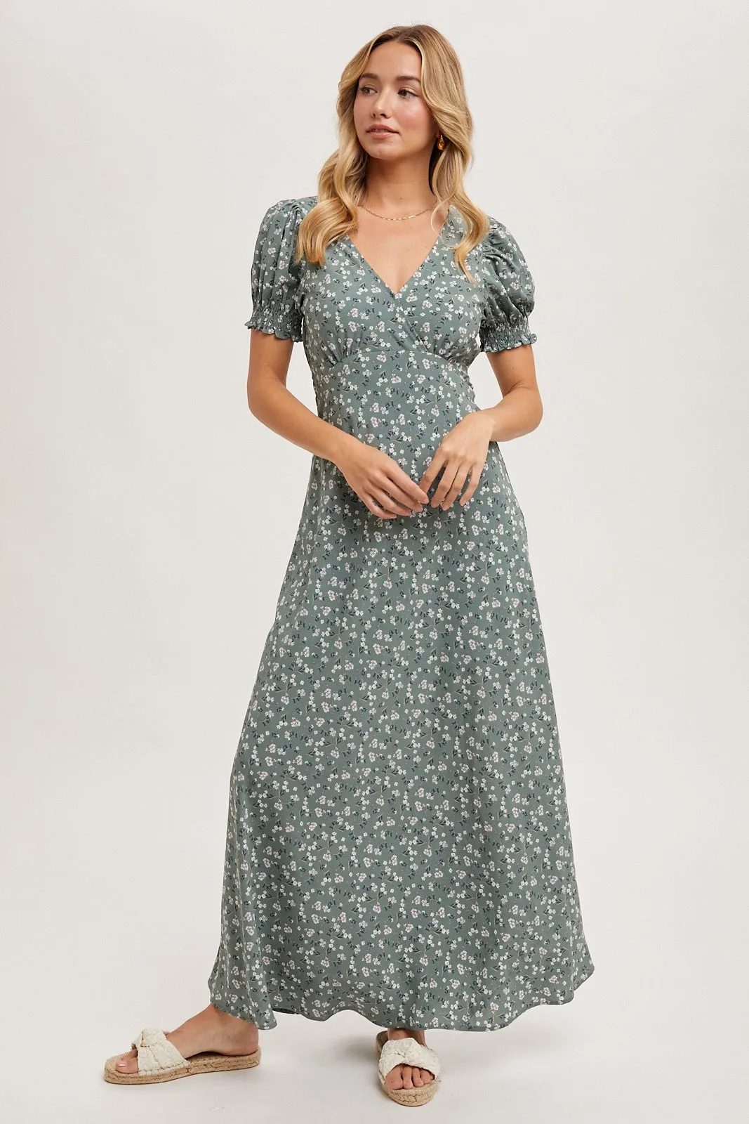 Sage Floral Print V-Neck Maxi Dress sold by Pinkblush product image thumbnail 2