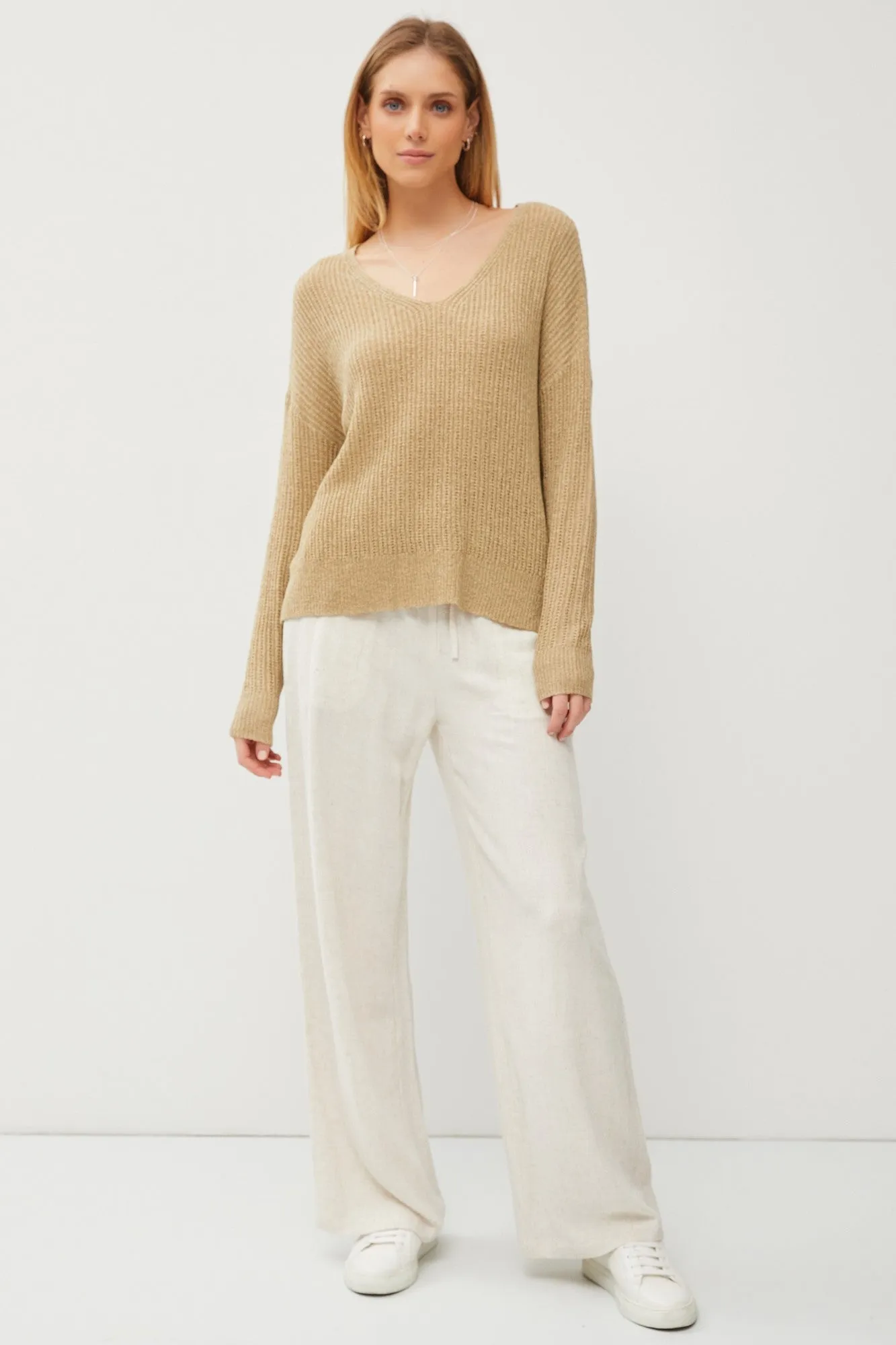 Olive Knit V-Neck Long Sleeve Top sold by Pinkblush product image thumbnail 2