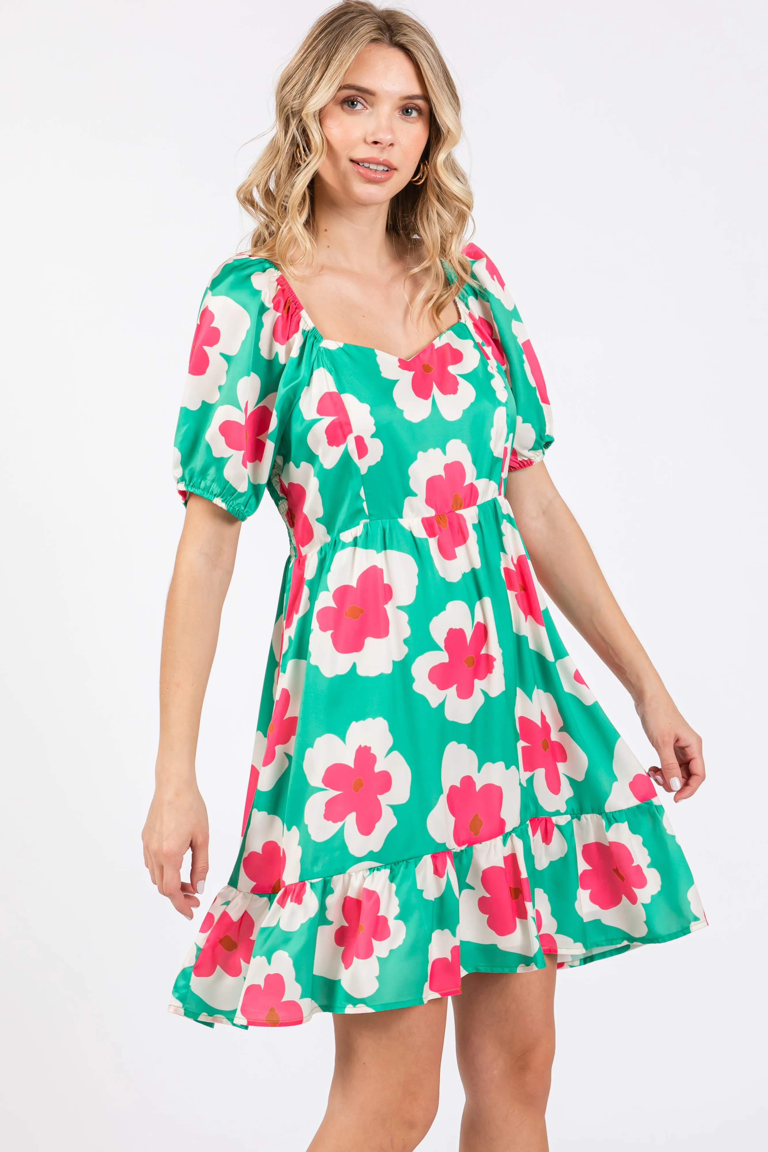 Green Floral Ruffle Hem Dress sold by Pinkblush product image thumbnail 3