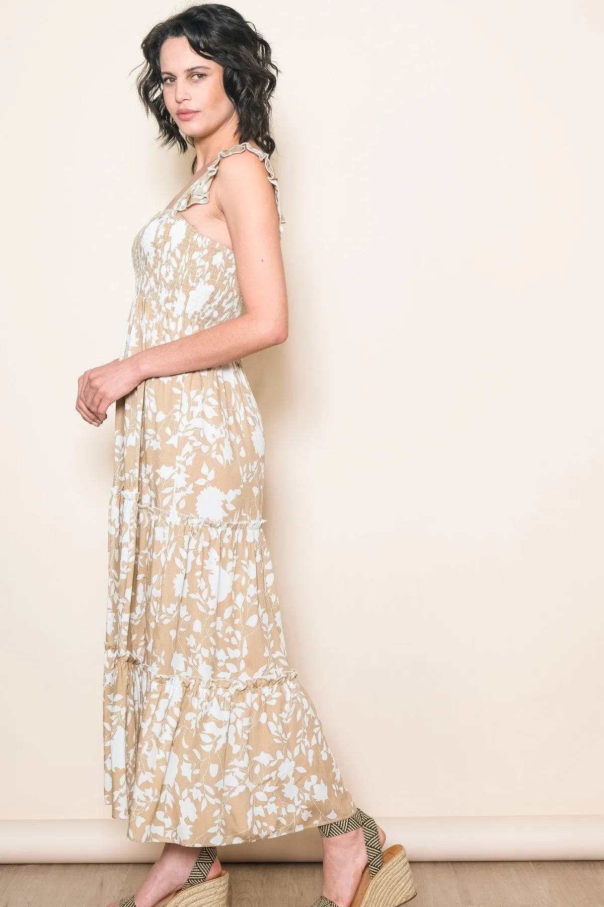 Beige Ruffle Sleeve Tiered Maxi Dress sold by Pinkblush product image thumbnail 3