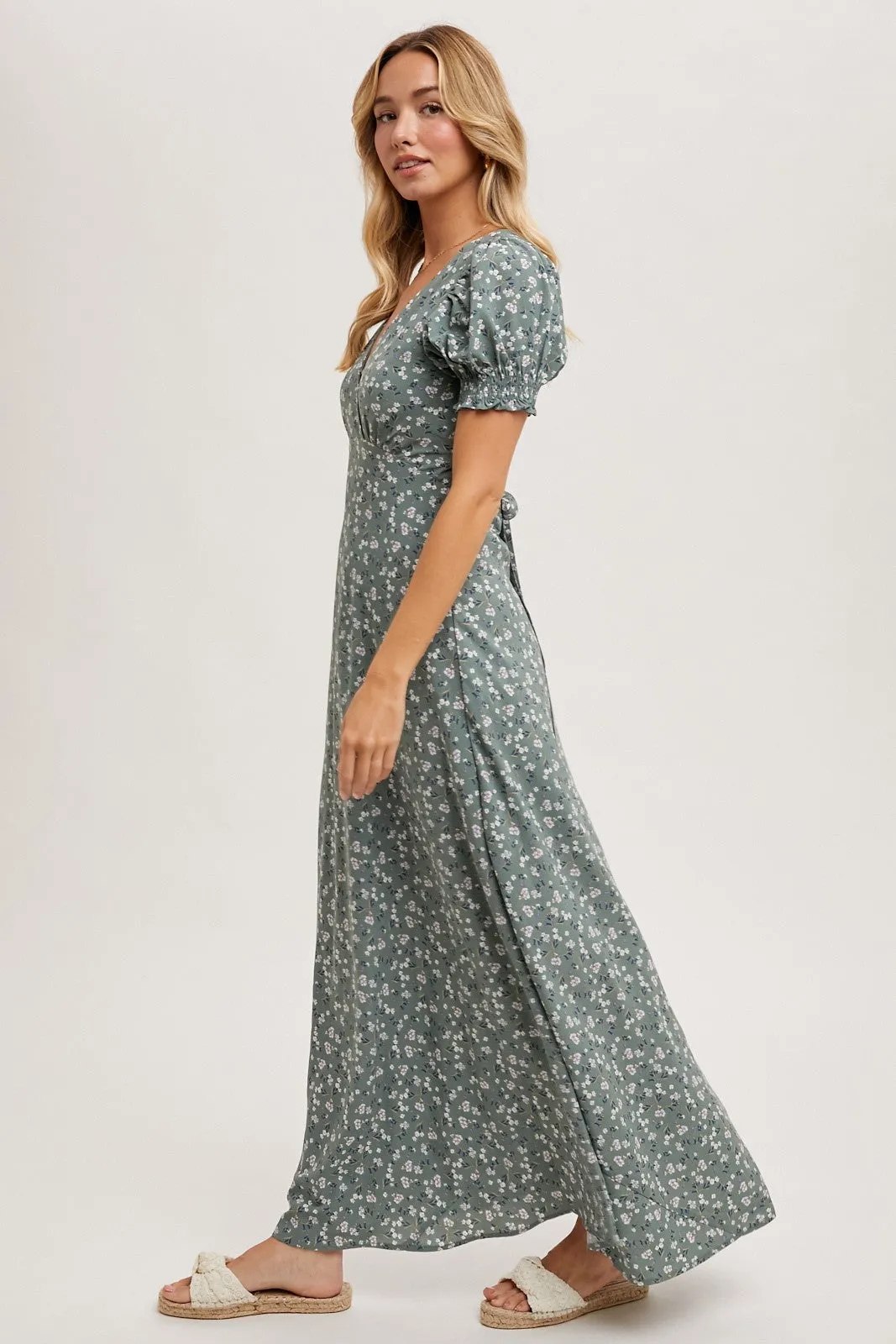 Sage Floral Print V-Neck Maxi Dress sold by Pinkblush product image thumbnail 3