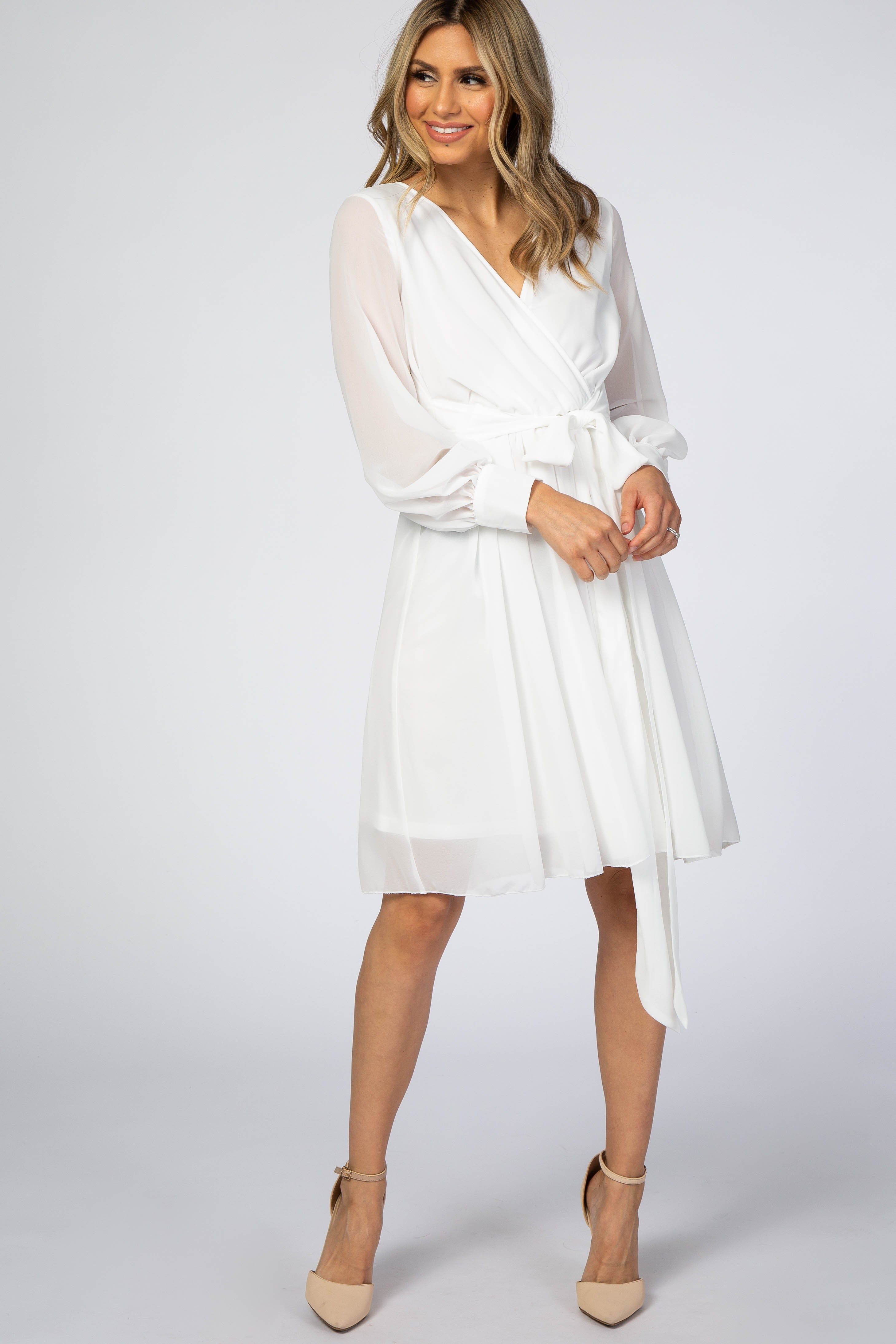 White Chiffon Wrap Dress sold by Pinkblush