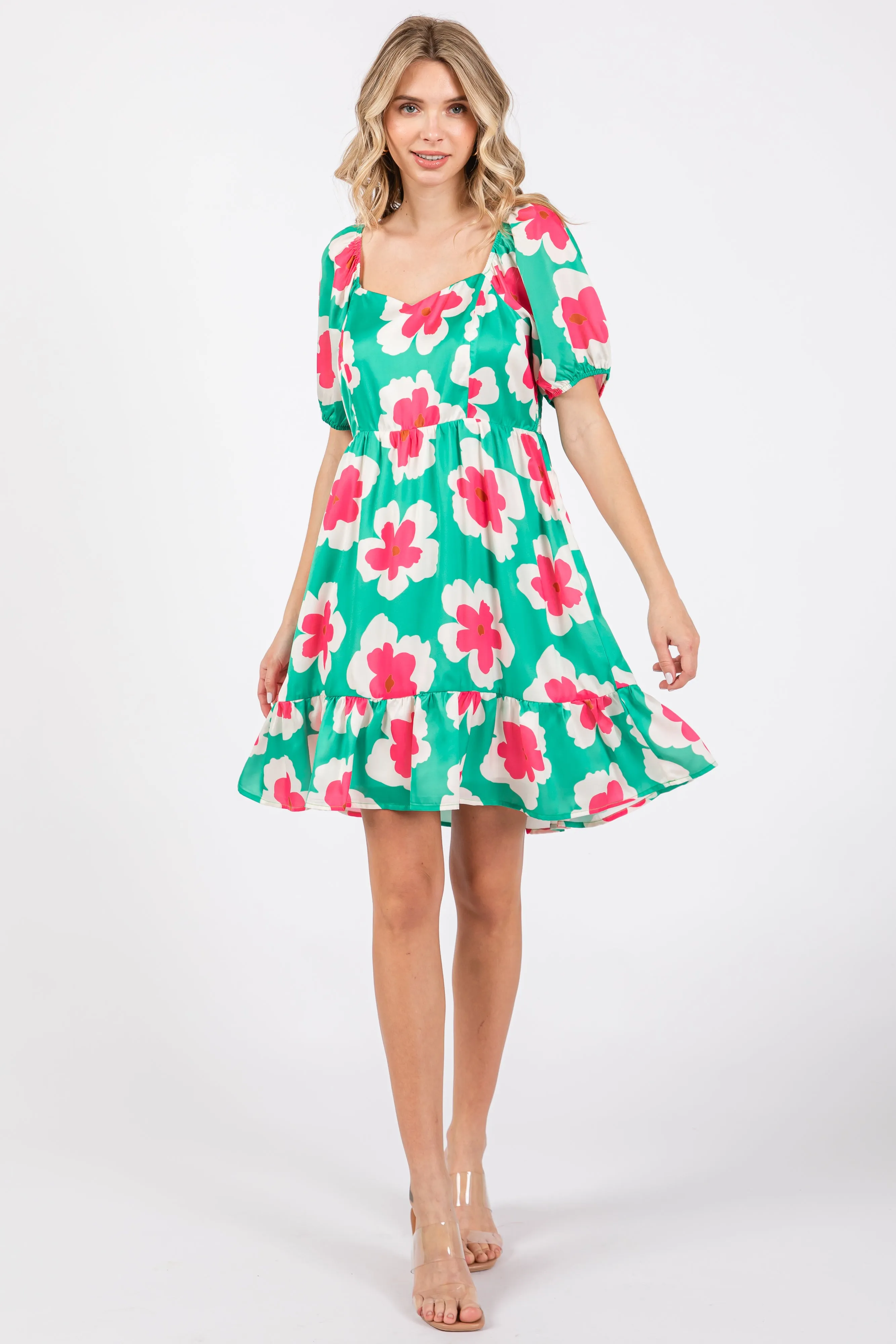 Green Floral Ruffle Hem Dress sold by Pinkblush