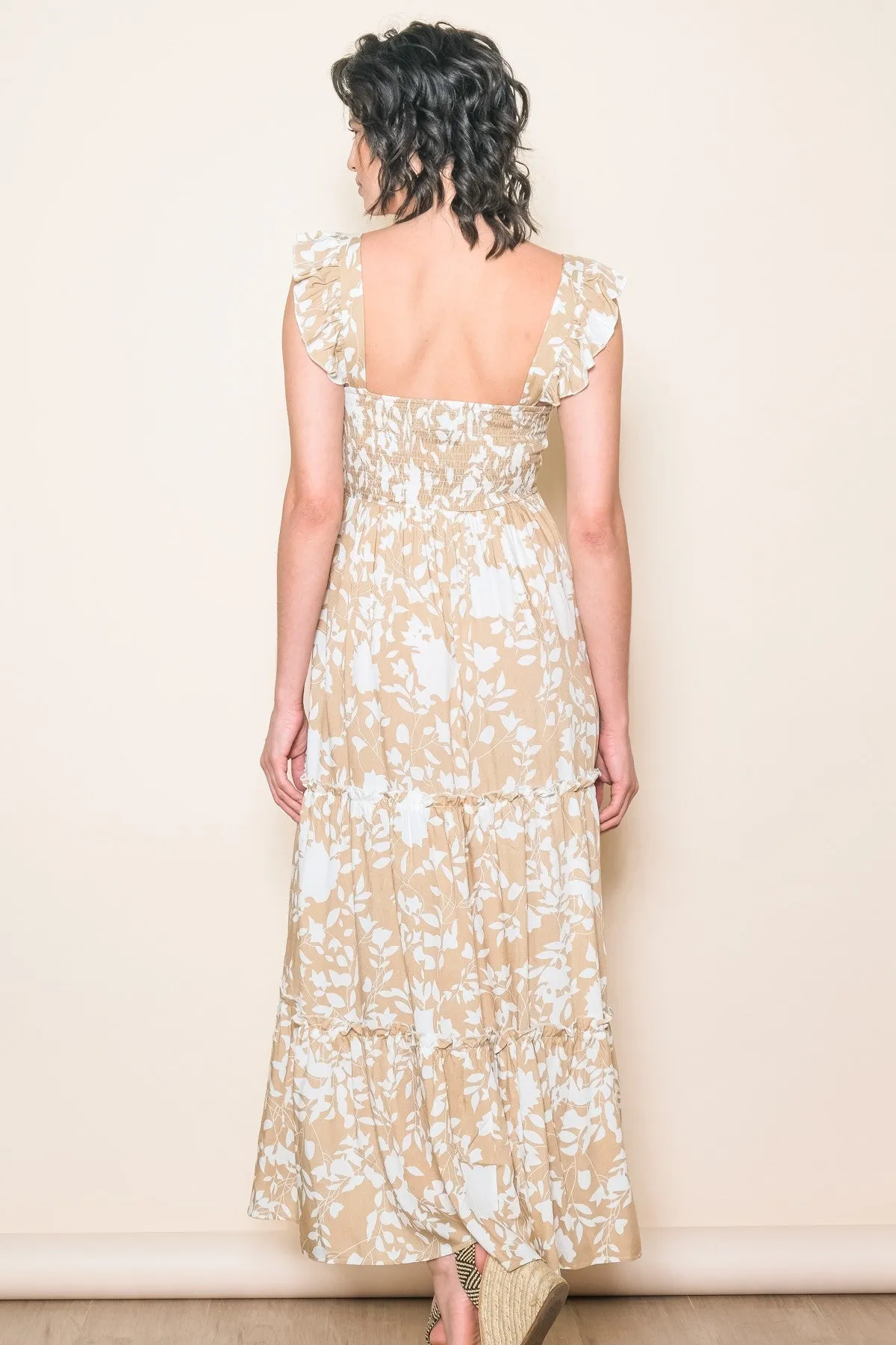Beige Ruffle Sleeve Tiered Maxi Dress sold by Pinkblush product image thumbnail 4