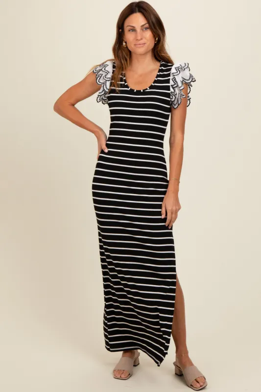 Black Ivory Striped Maxi Dress with Scoop Neck sold by Pinkblush